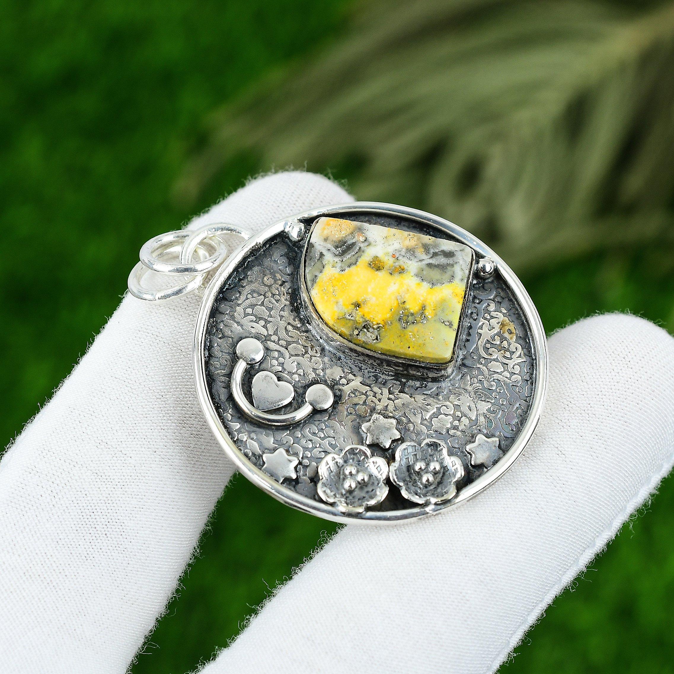 Natural Bumble Bee Jasper Gemstone Jewelry 925 Sterling Silver Pendant For Women