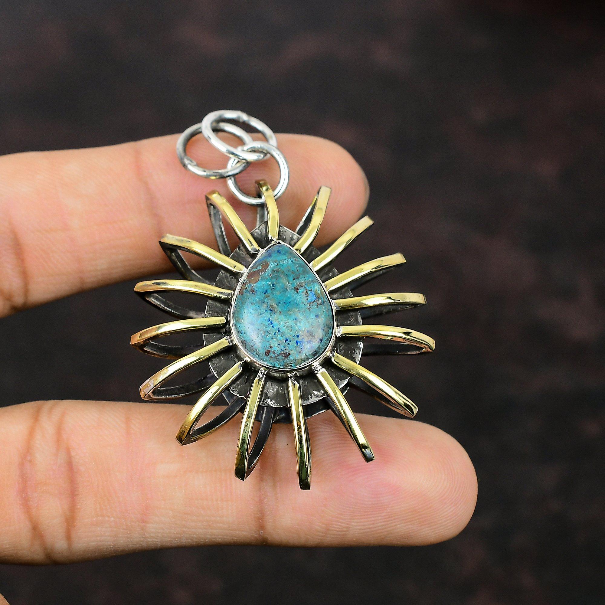 Shattuckite Pendant 925 Sterling Silver Pendant Gemstone Handmade Jewelry 18K Gold Plated Pendant Cage Jewelry Gift For Girl Antique Pendant