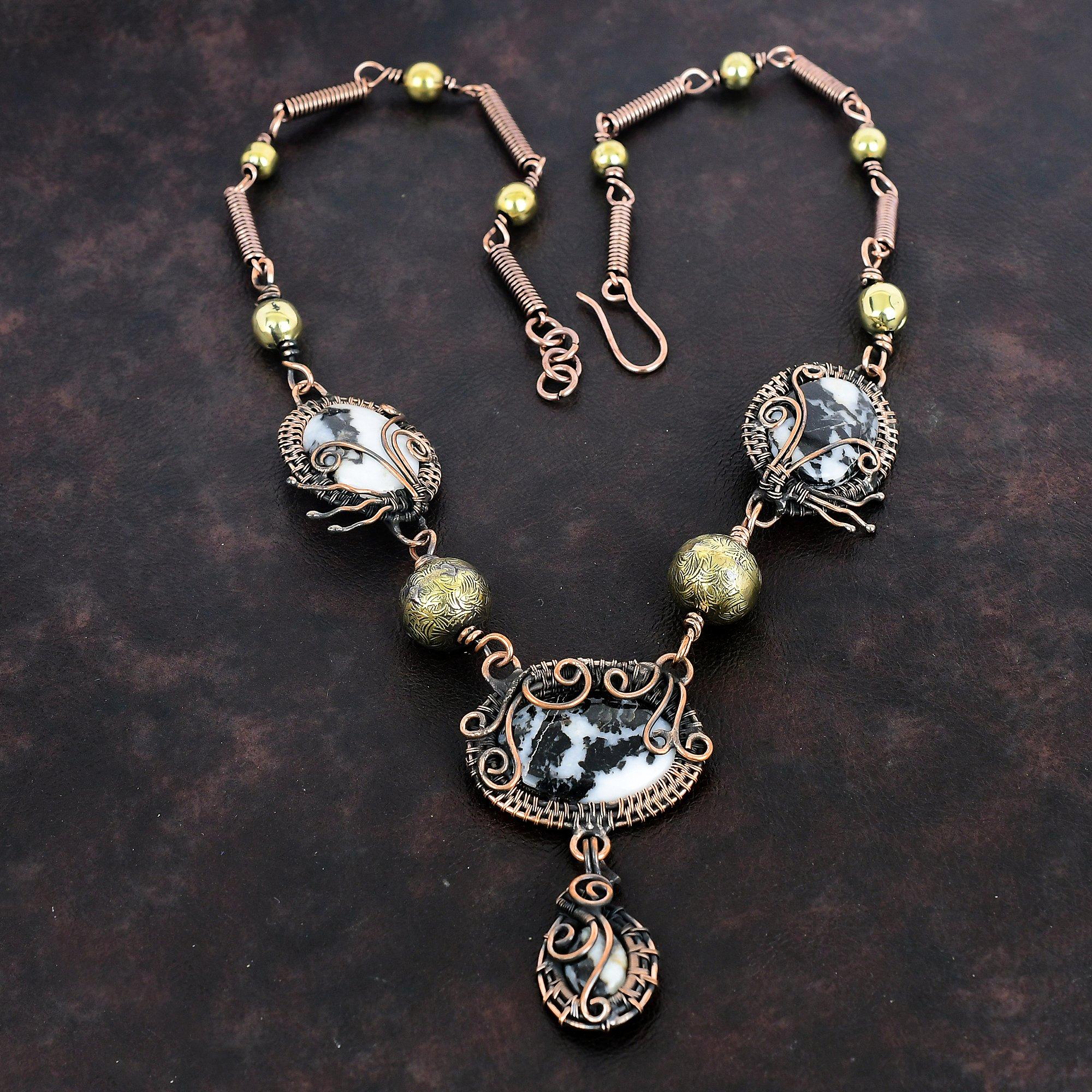 White Buffalo Turquoise Necklace Copper Wire Wrapped Necklace Handmade Jewelry Adjustable Necklace Copper Gemstone Jewelry Anniversary Gifts