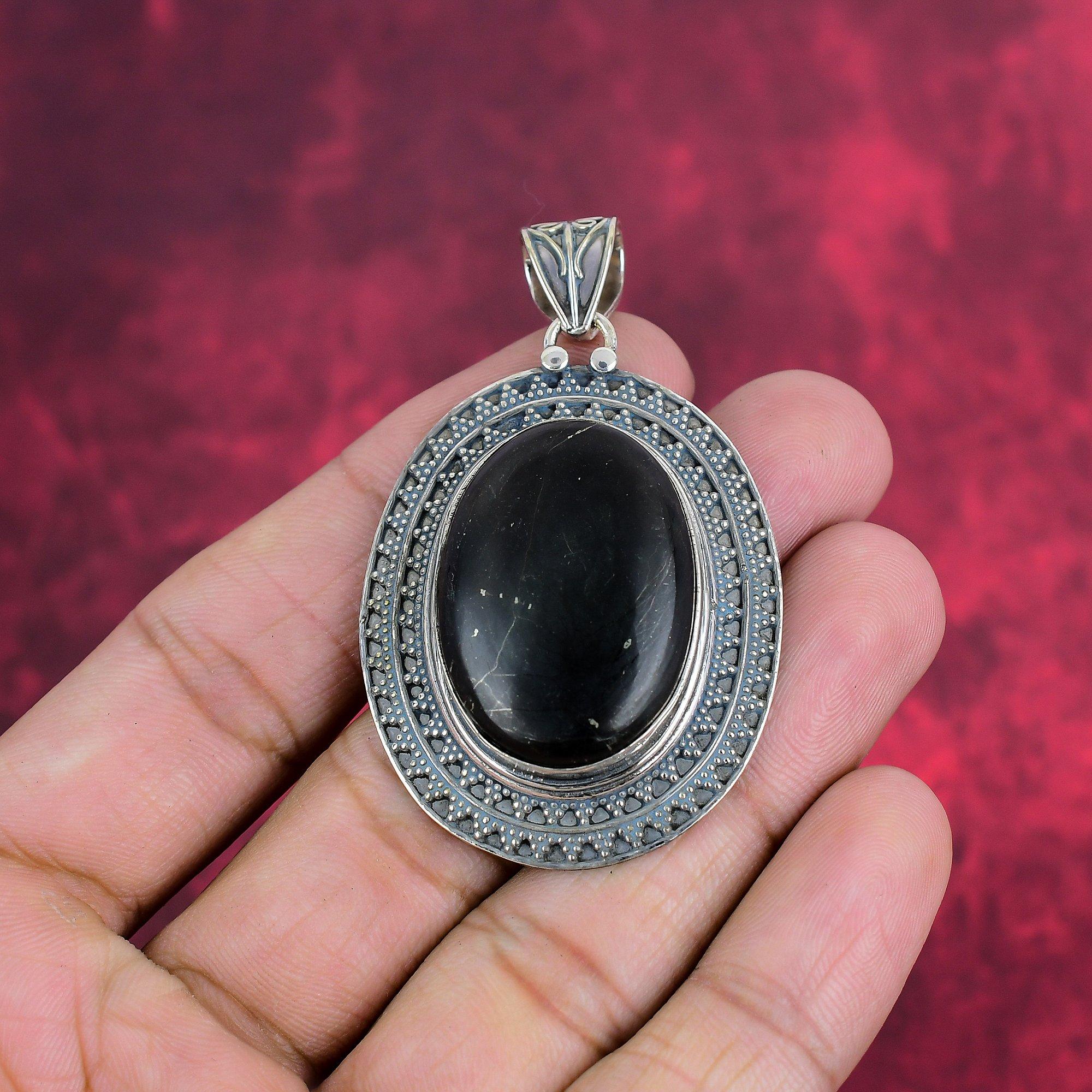 Shungite Gemstone 925 Solid Sterling Sliver Jewelry, Wonderful Handmade Jewelry, Natural Pendant For Women