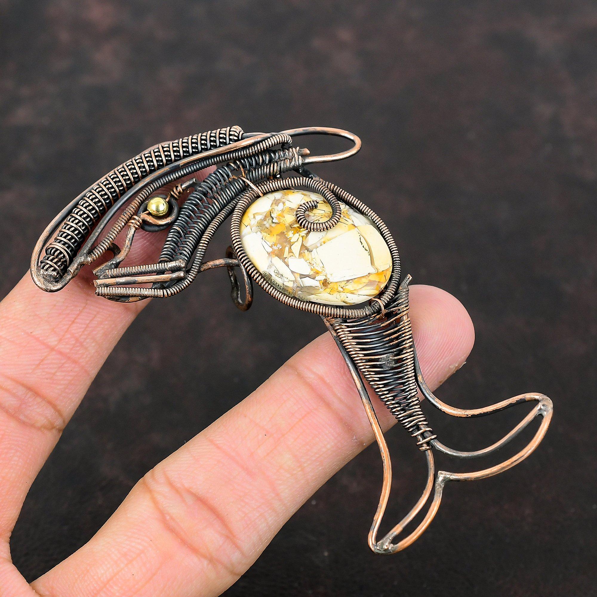 Brecciated Mookaite Pendant Copper Wire Wrapped Jewelry Gemstone Pendant Handmade Jewelry Fish Pendant Copper Wire Pendant Anniversary Gift