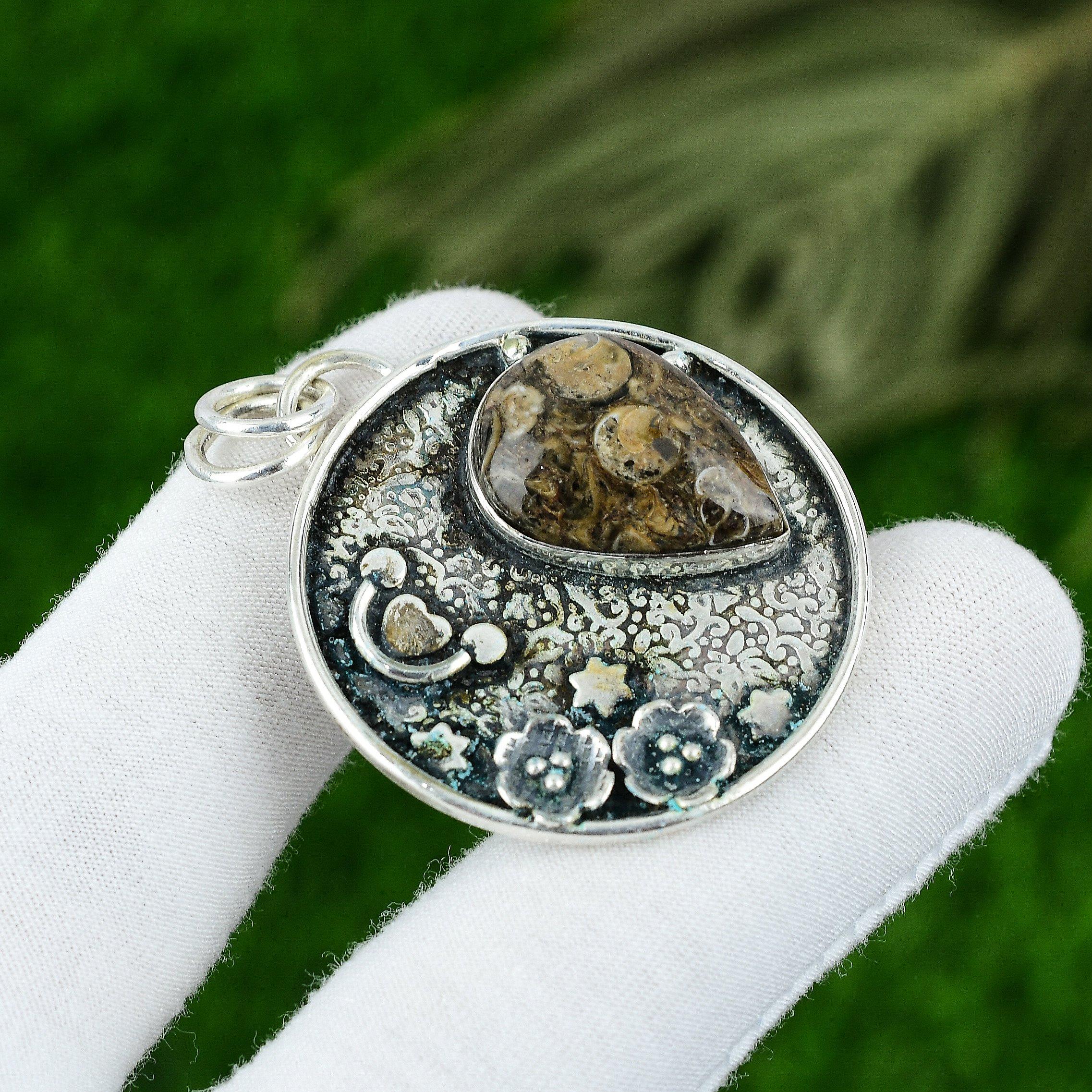 Natural Turritella Agate Gemstone Jewelry 925 Sterling Silver Pendant For Girls