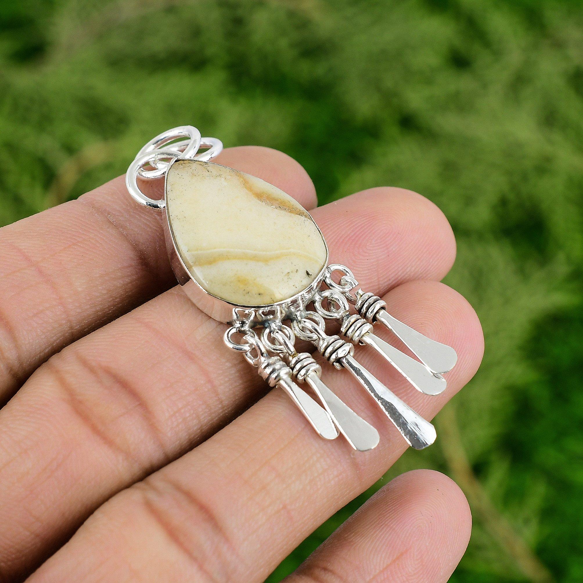 Daughters Day Sale 925 Silver Aragonite Stone Engagement Bezel Pendant Jewelry