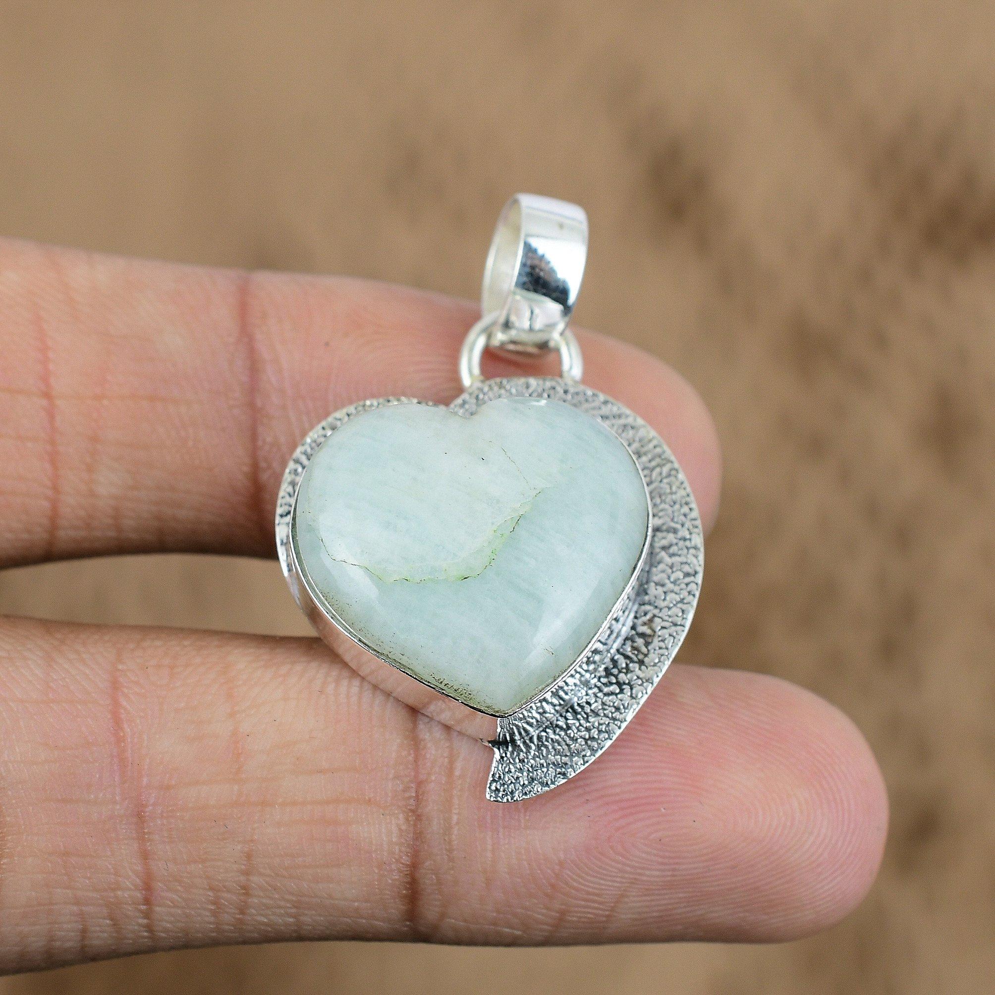 Gift For Women Pendant Heart 925 Sterling Silver Natural Amazonite Gemstone