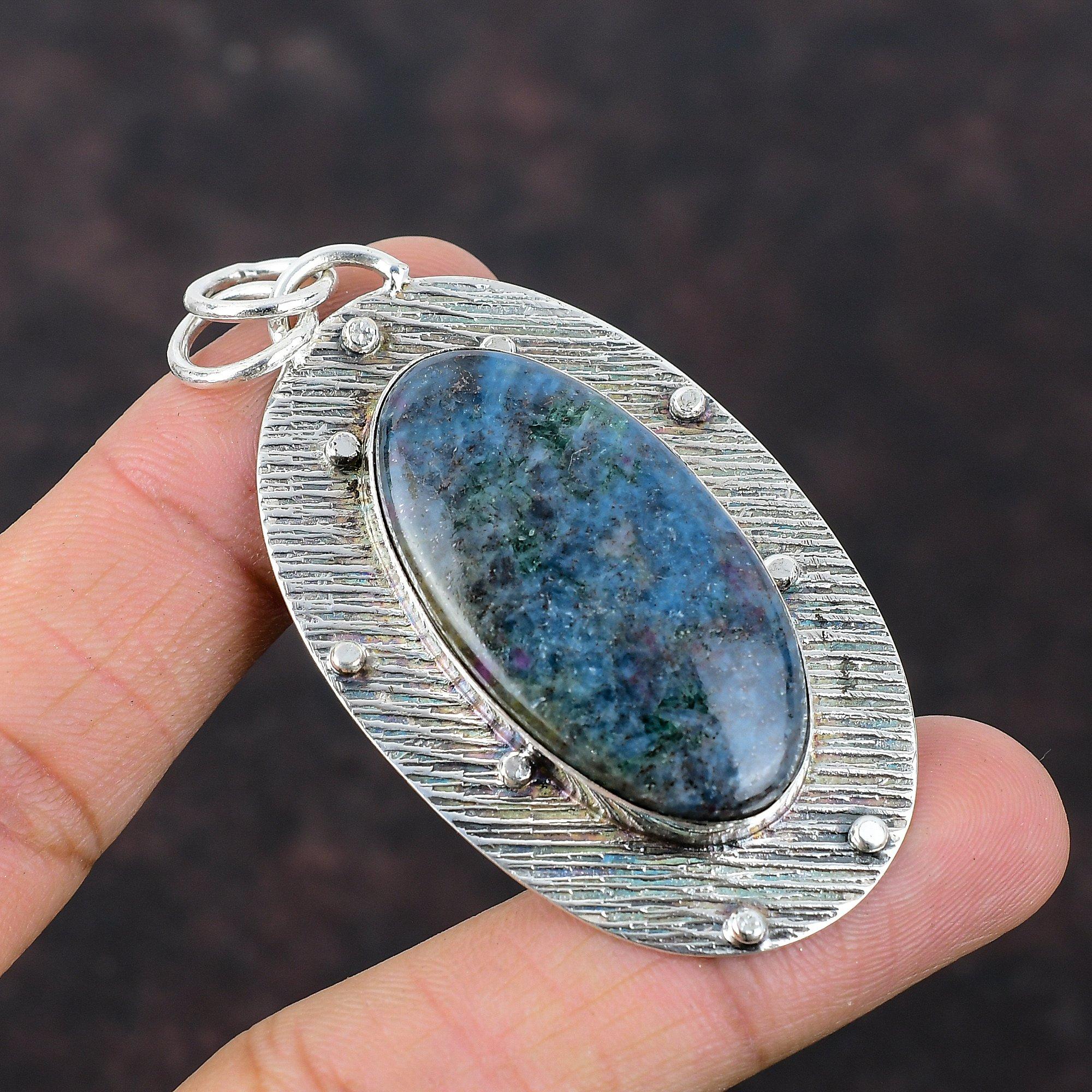 Ruby In Blue Kyanite Pendant Natural Gemstone Jewelry 925 Sterling Silver Pendant Handmade Antique Jewelry Gift For Mother Statement Jewelry