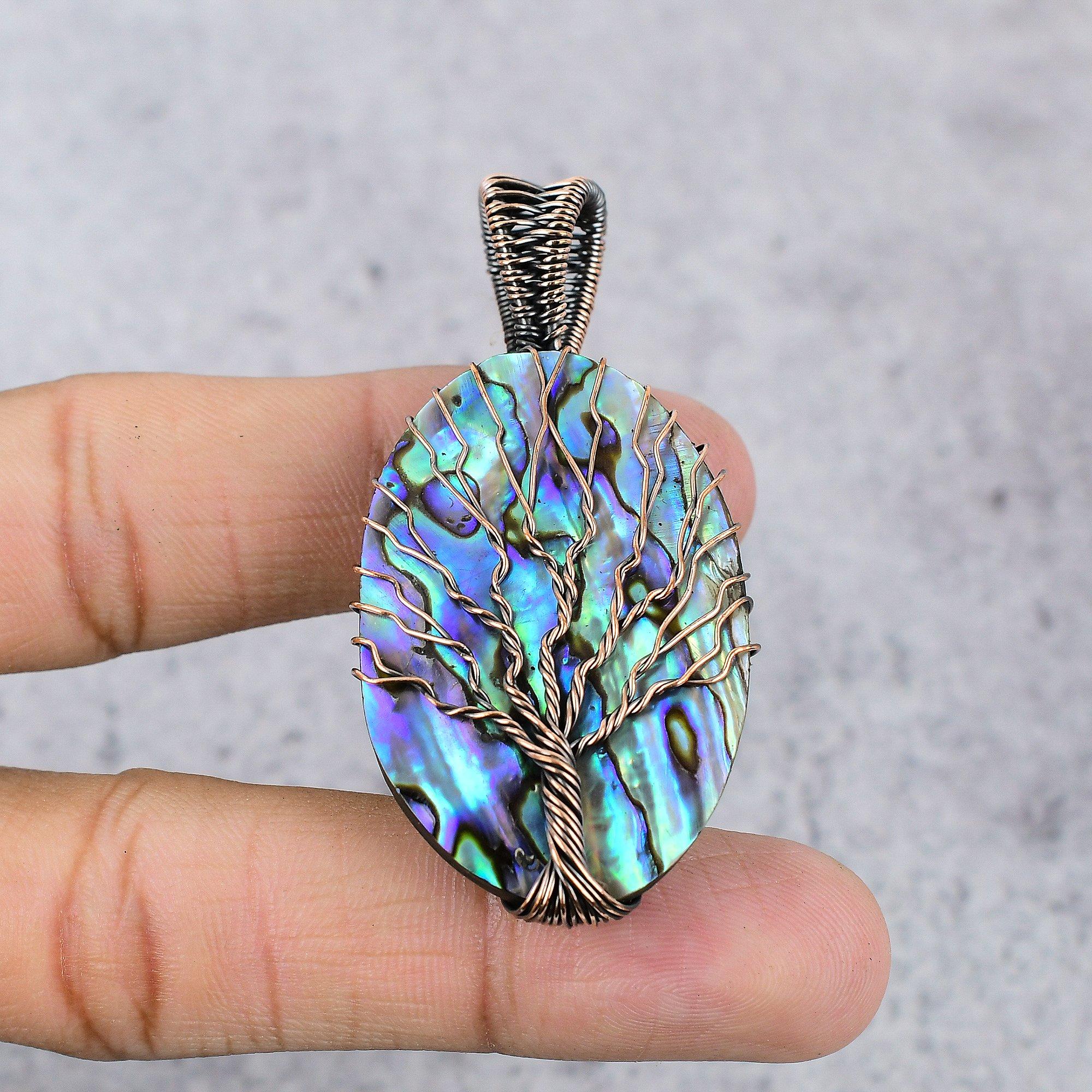 Pandantiv Abalone Shell înfășurat cu sârmă de cupru 999, Bijuterii pandantiv cu piatră prețioasă lucrate manual, Cadouri pentru soție Pandantiv nou-nouț