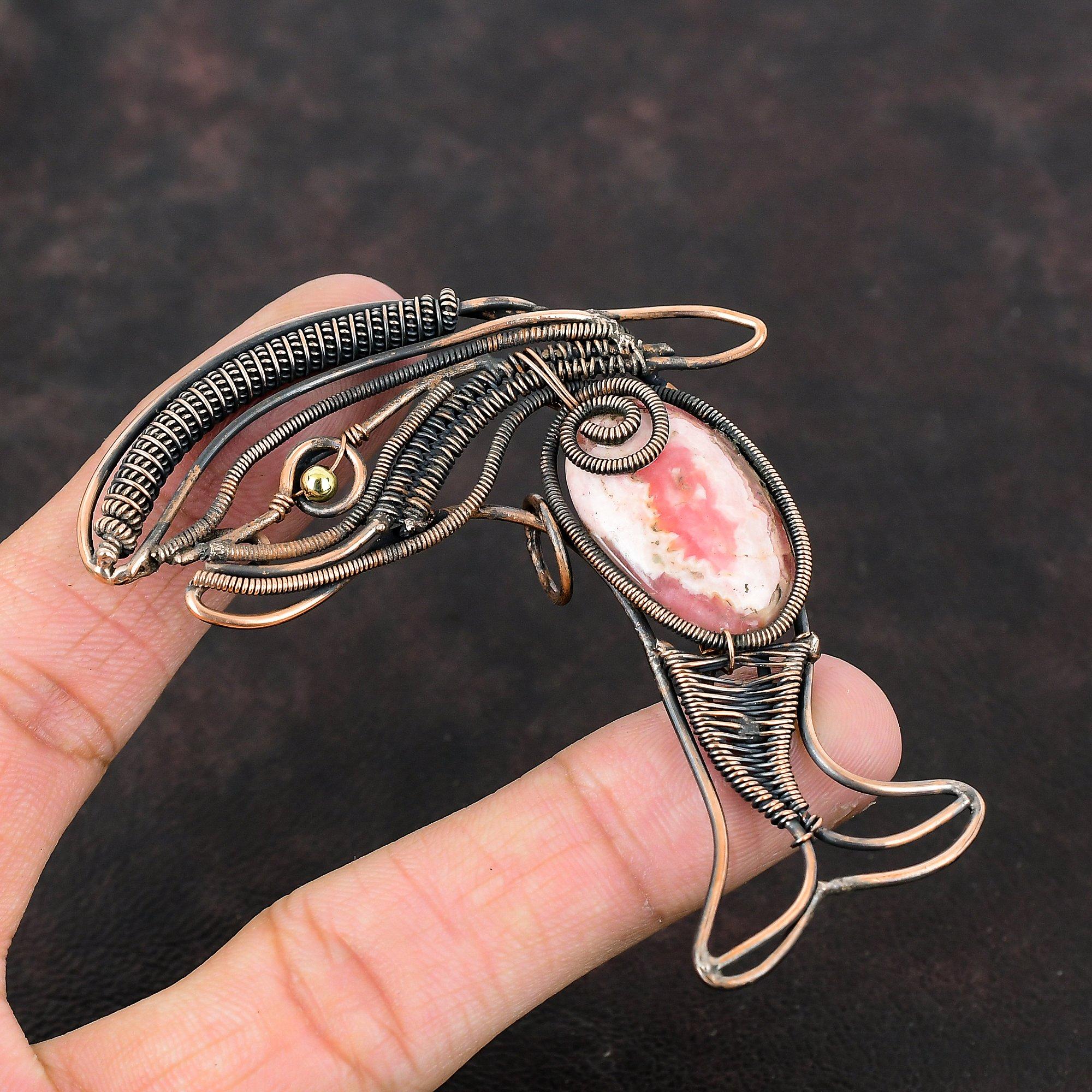 Rhodochrosite Pendant Copper Wire Wrapped Gemstone Pendant Wonderful Fish Pendant Unique Copper Design Jewelry Gift For Mom Handmade Jewelry
