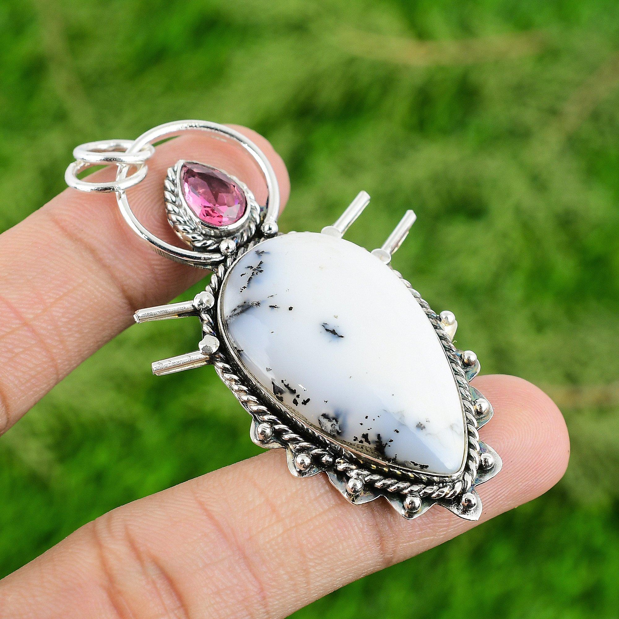 Wedding Gift For Her 925 Sterling Silver Natural Dendrite Opal Gemstone Pendant