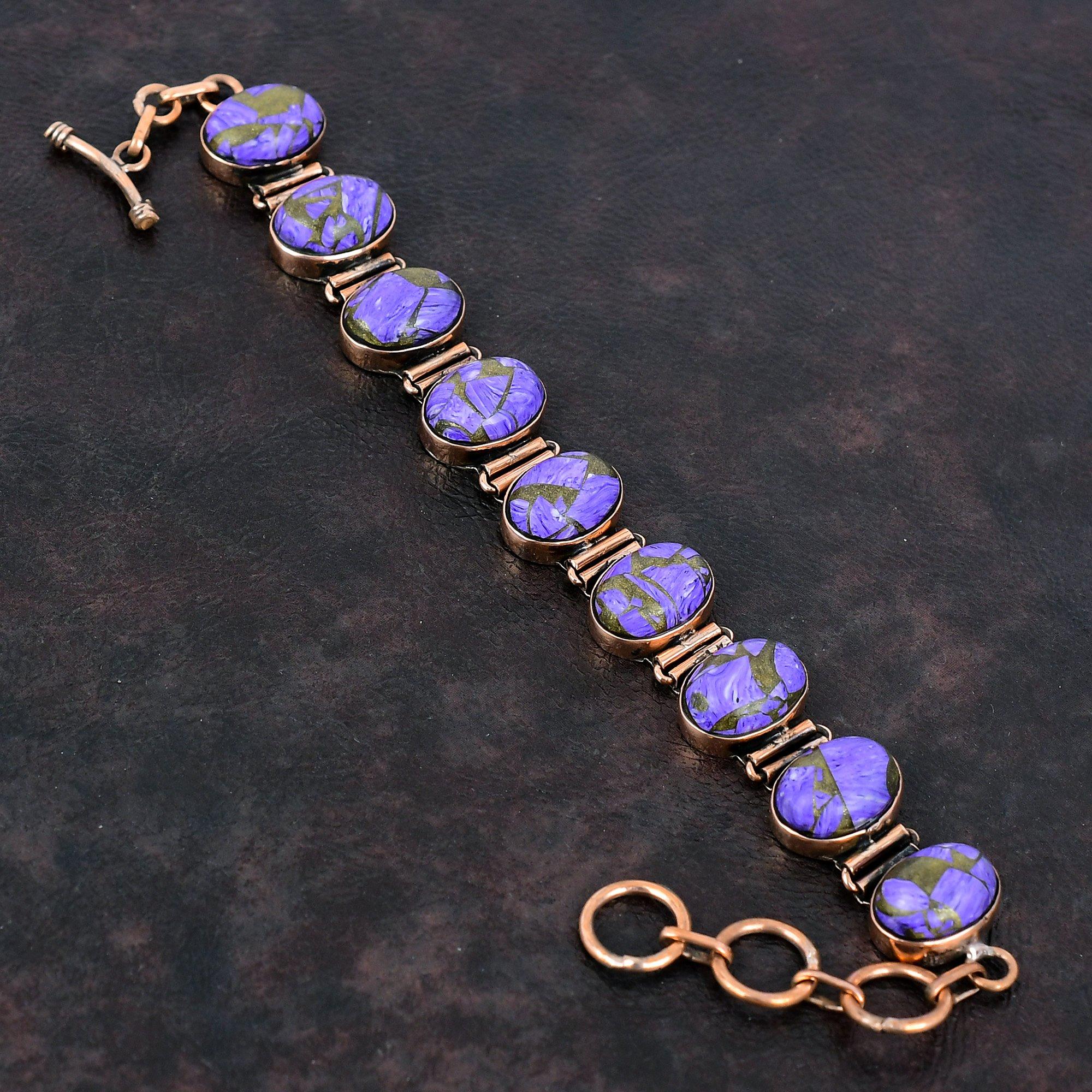Copper Charoite Bracelet Copper Bracelet Adjustable Chain Bracelet Handmade Dainty Gemstone Bracelet Charoite Copper Jewelry Engagement Gift