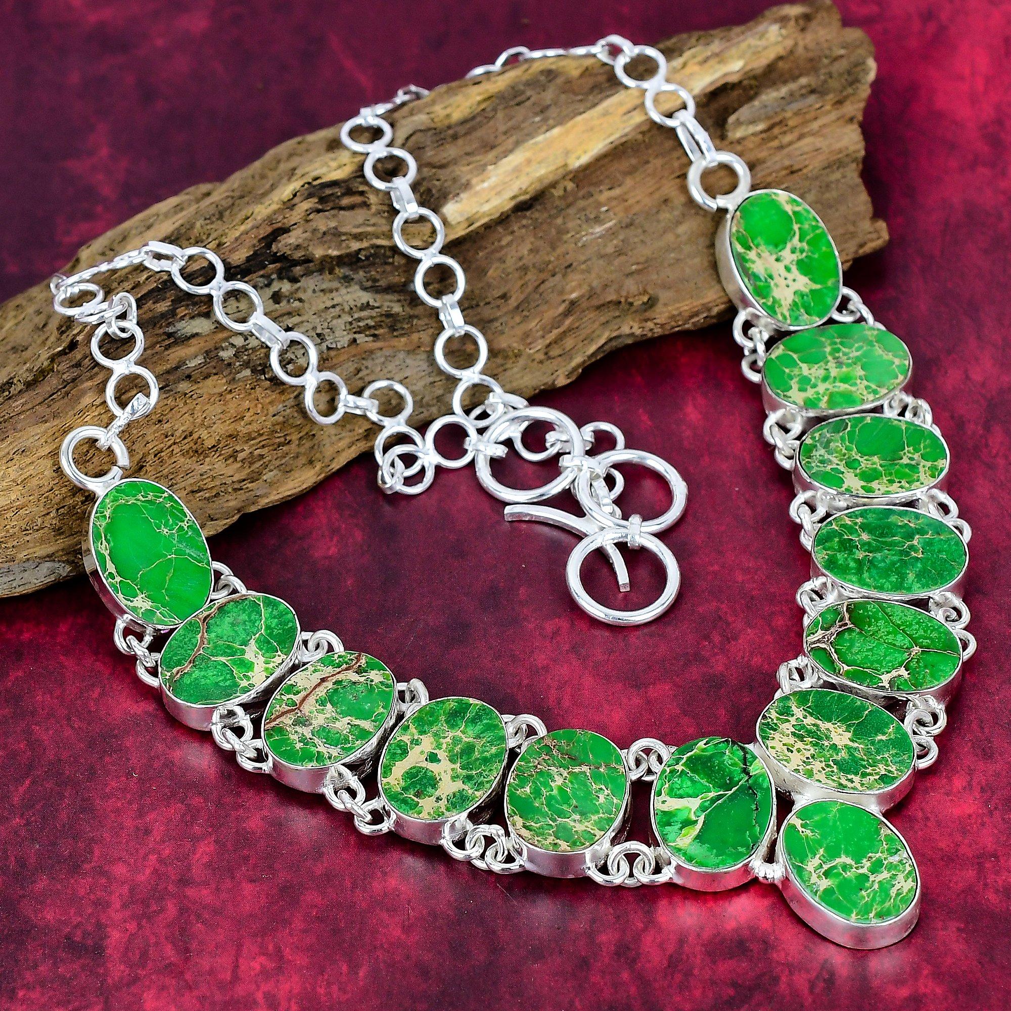 Green Sea Sediment Necklace 925 Solid Sterling Silver Adjustable Chain Necklace Gift For Women, Handmade Gemstone Jewelry Necklace