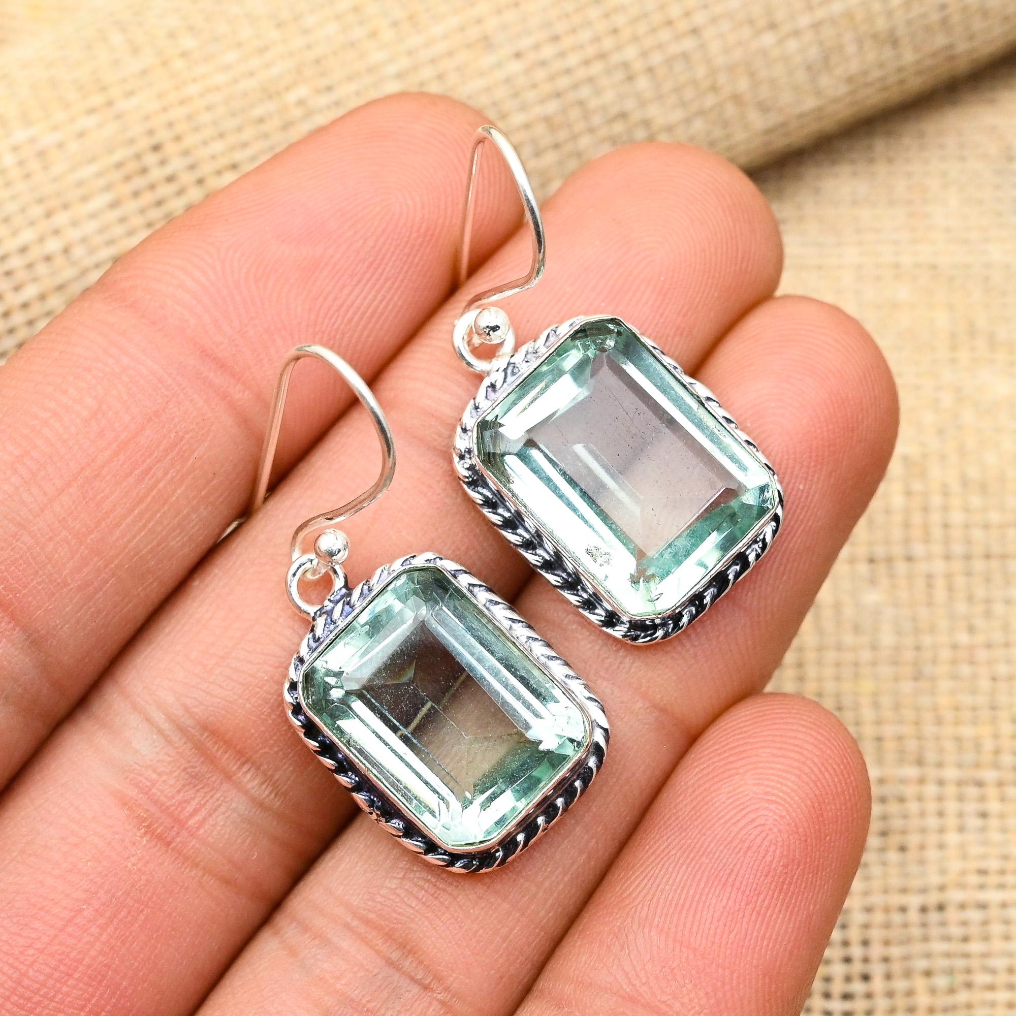 Aqua Apatite Gemstone Handmade 925 Solid Sterling Silver Jewelry Earrings For Wedding Gift