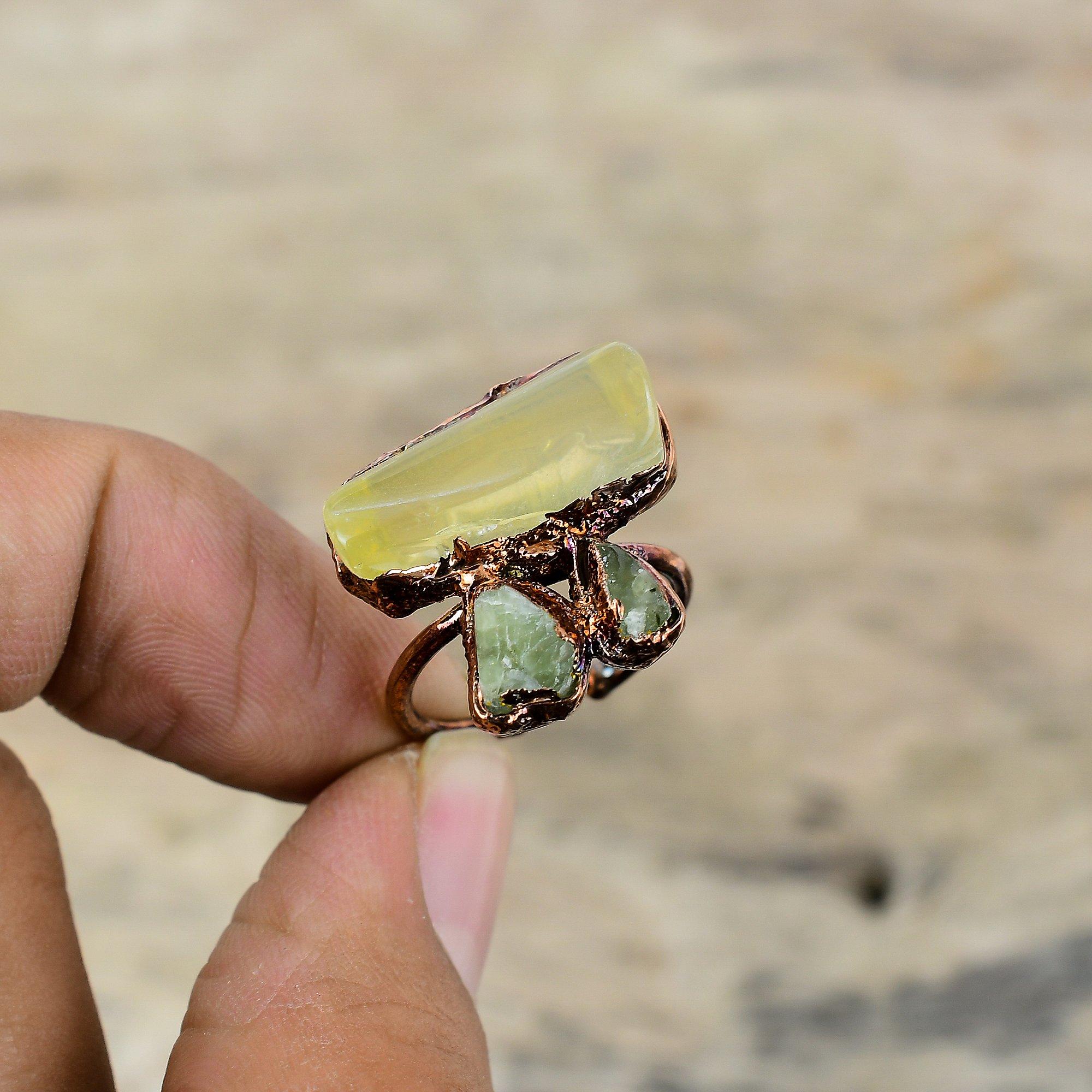 Pierścień z surowego cytrynu Pierścień z miedzi elektrolitycznej Pierścień regulowany Pierścień z surowego zielonego turmalinu Ręcznie robiony, unikatowy pierścień Biżuteria z kamieni szlachetnych elektrolitycznych