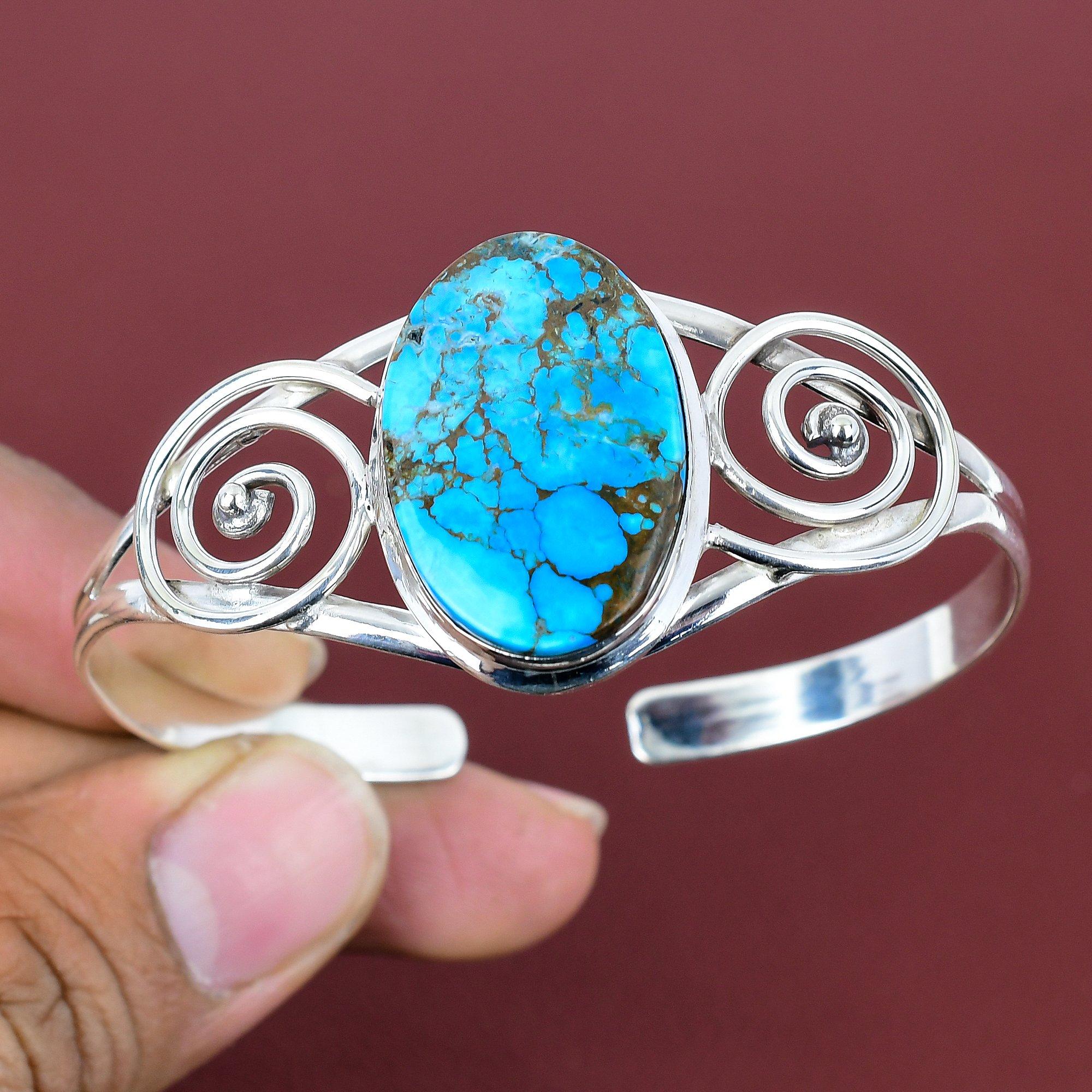 Tibetan turquoise cuff bracelet gemstone bangle handmade jewelry 925 sterling silver adjustable cuff bracelet designer jewelry gifts for her