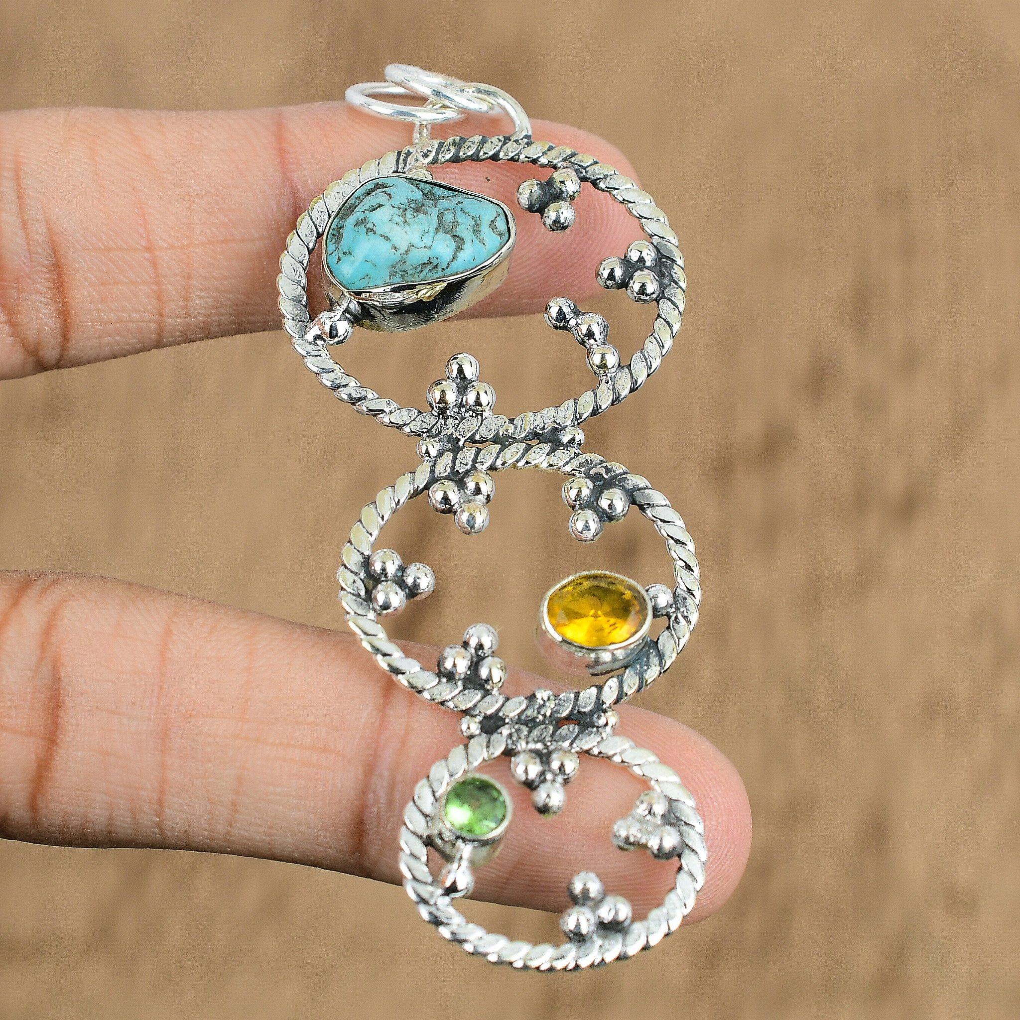 Natural Tibetan Turquoise Gemstone Jewelry 925 Sterling Silver Pendant For Women