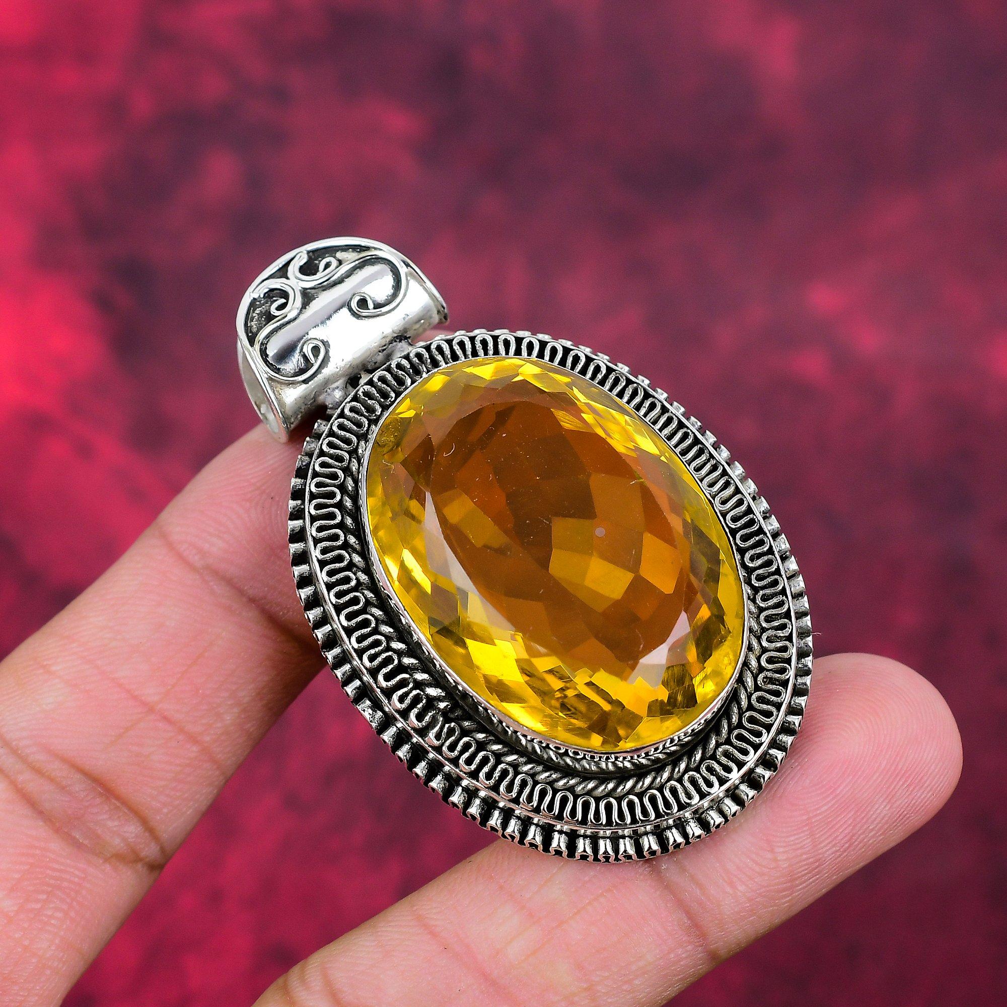 Citrin Schmuck, 925 Sterling Silber Edelstein Schmuck, handgefertigter Anhänger, zum Gedenken