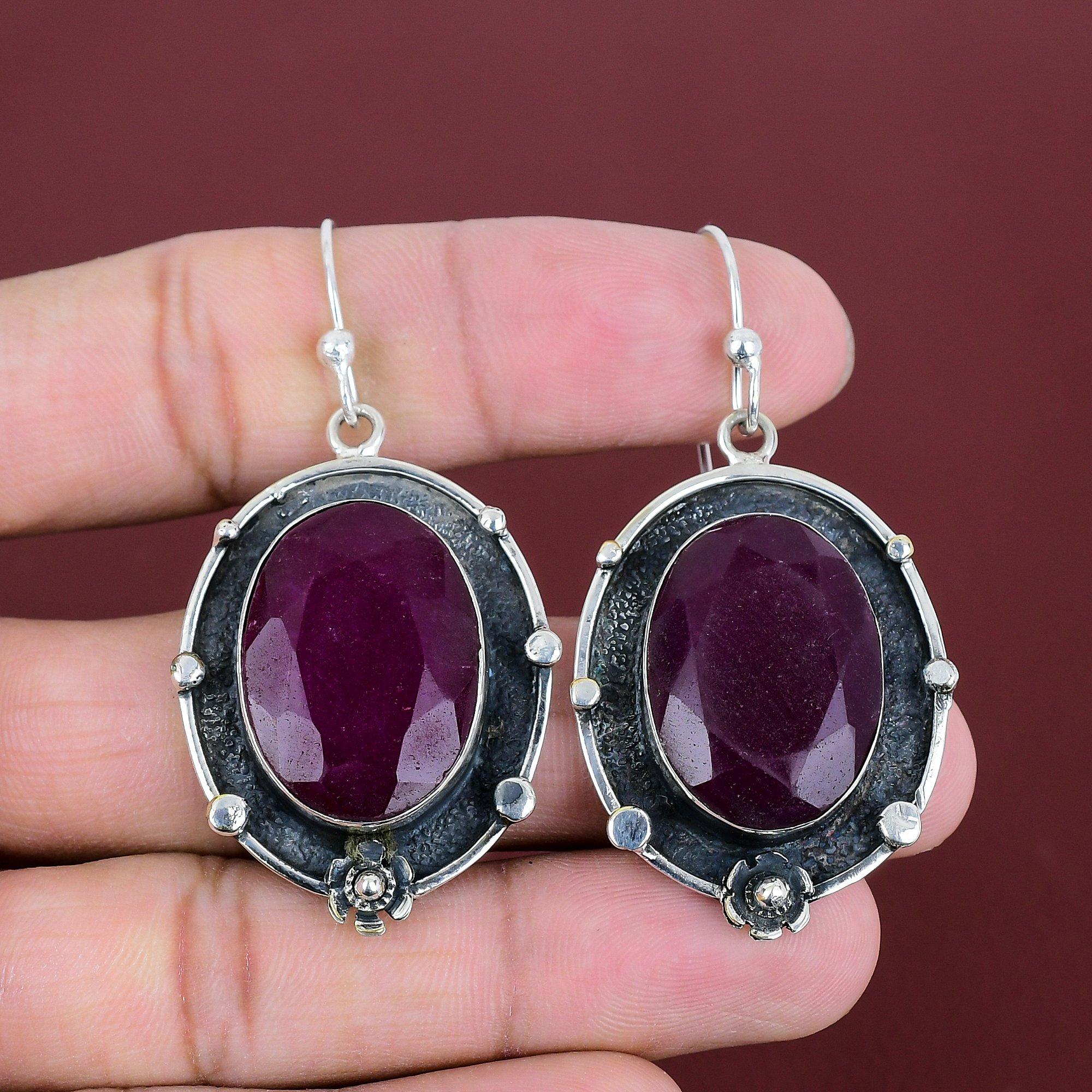 Faceted Kashmir Ruby Earring Real Gemstone Earrings Silver Jewelry Handmade Earring 925 Sterling Silver Earring Unique Earring Gifts For Her