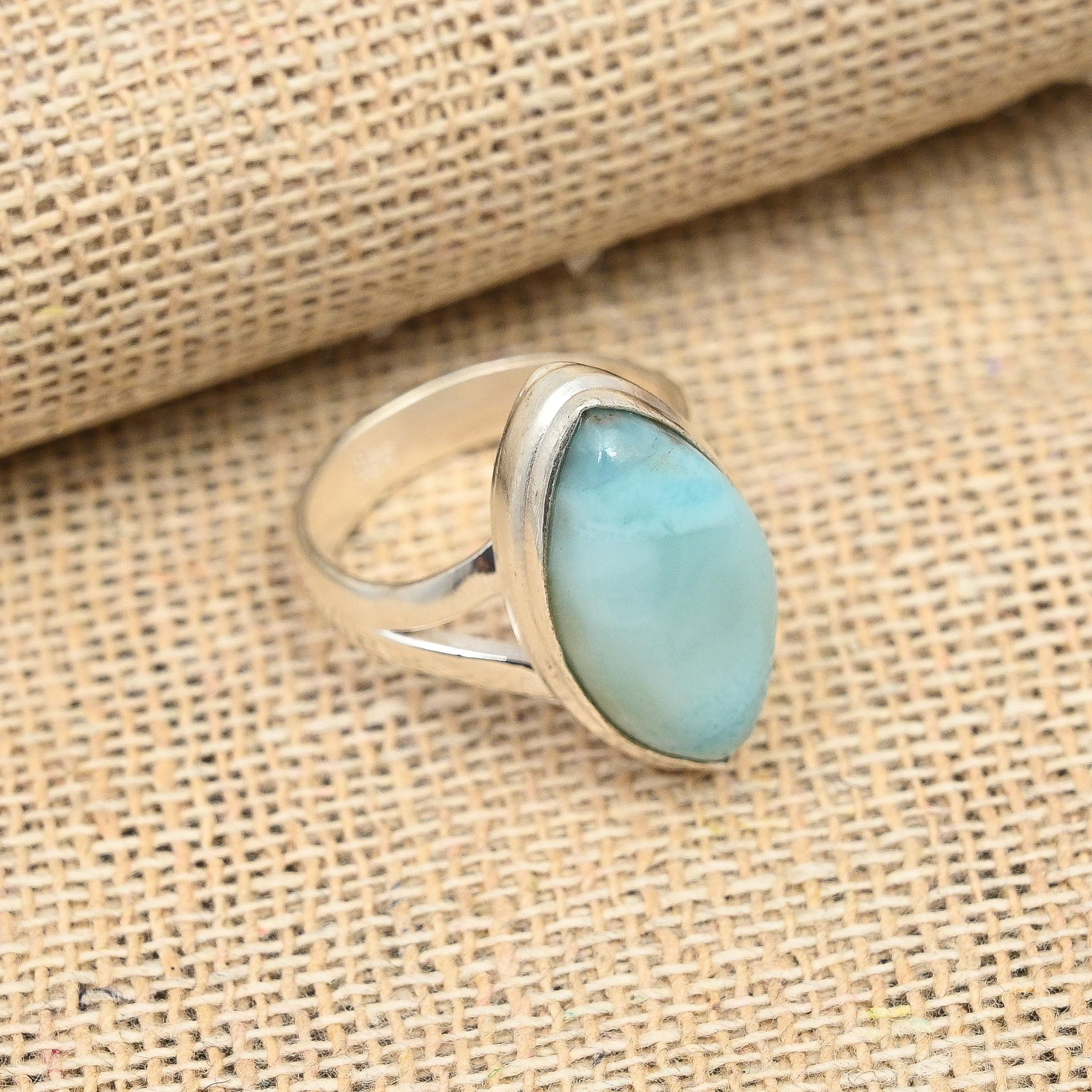 Larimar Gemstone Handmade 925 Srebrny Pierścień Biżuteria Na Święto Dziękczynienia