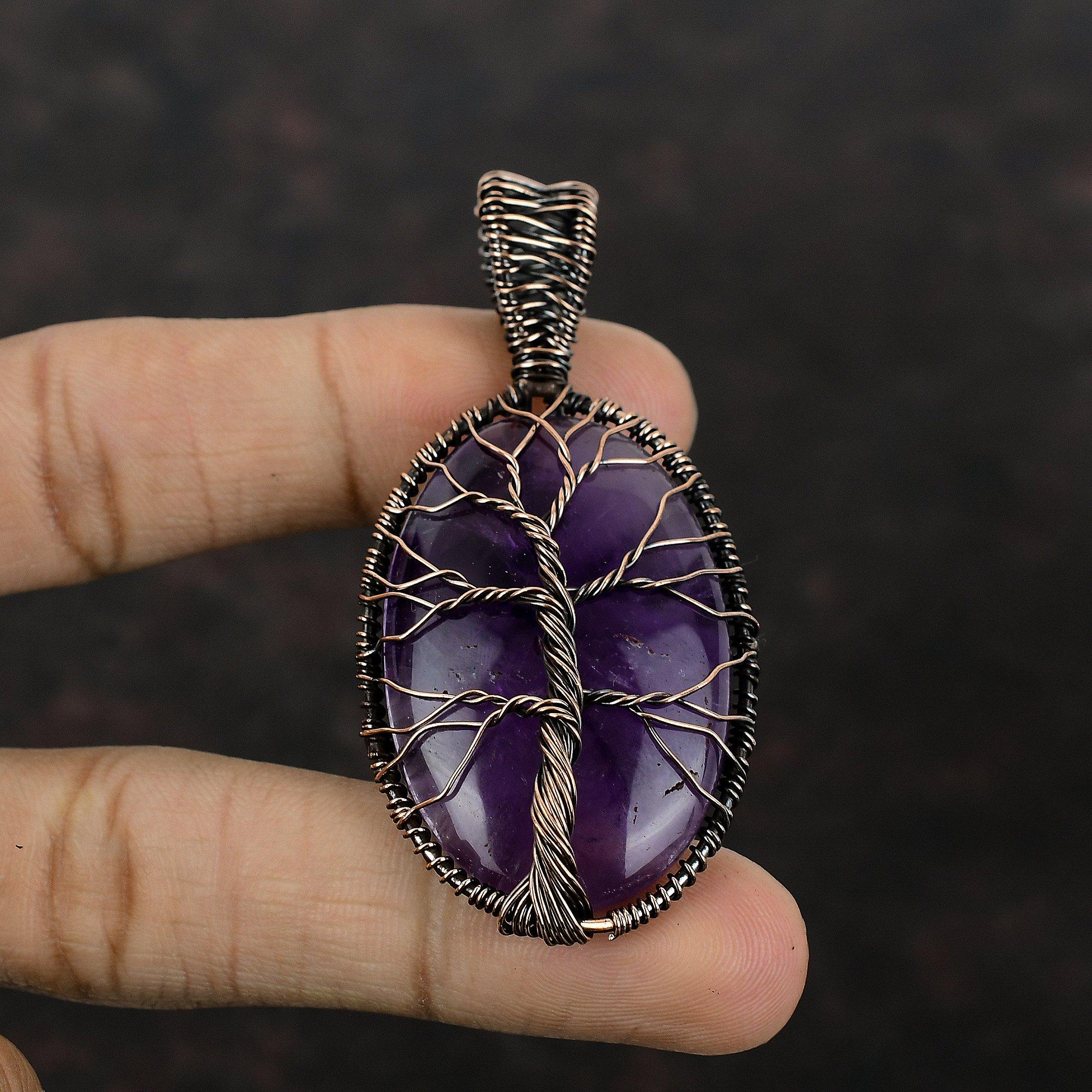 Tree Of Life Star Amethyst Pendant Copper Wire Wrapped Jewelry Genuine Gemstone Pendant Handmade Jewelry Copper Wire Pendant Gift For Friend