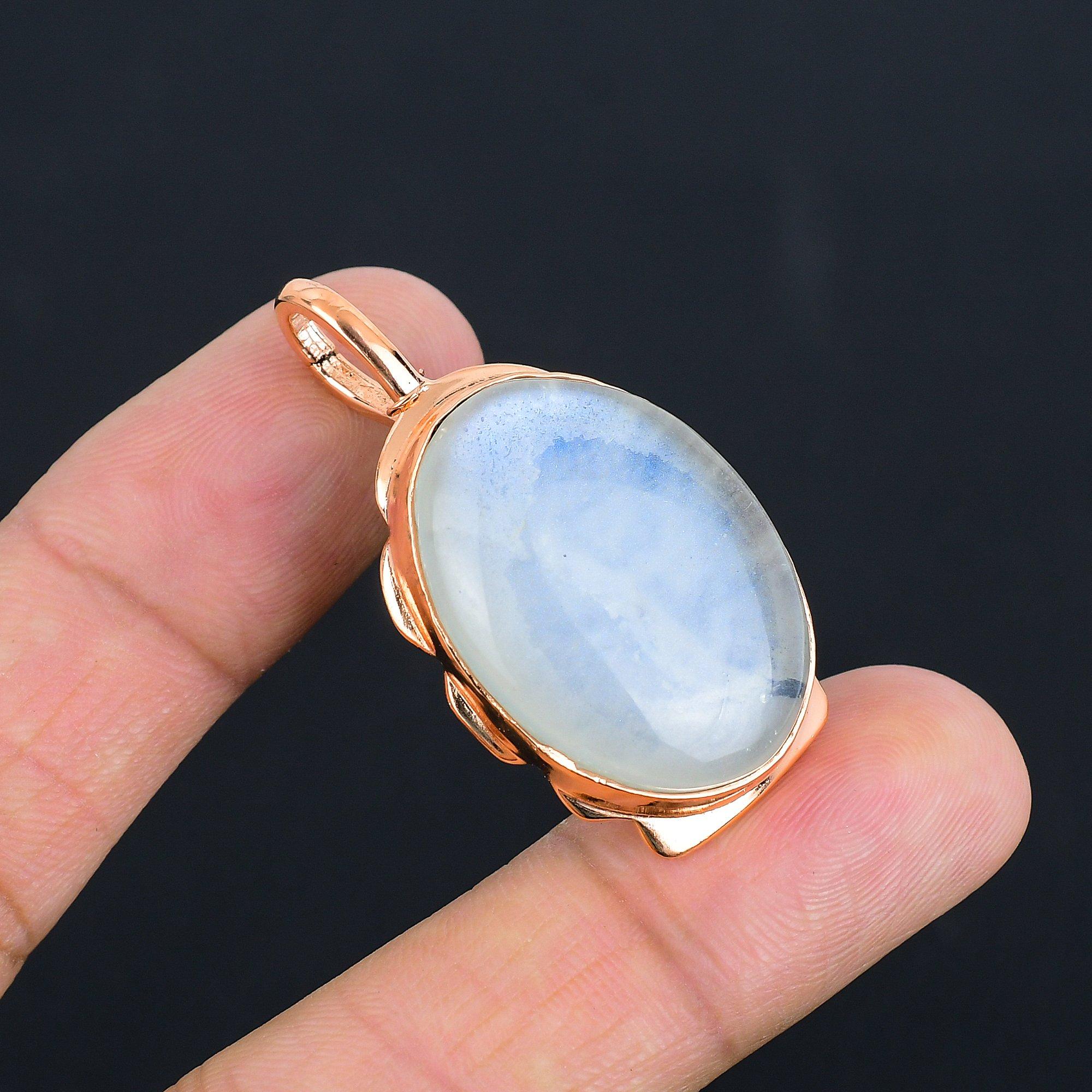 Pendentif étonnant en cuivre fait main avec pierre de lune arc-en-ciel