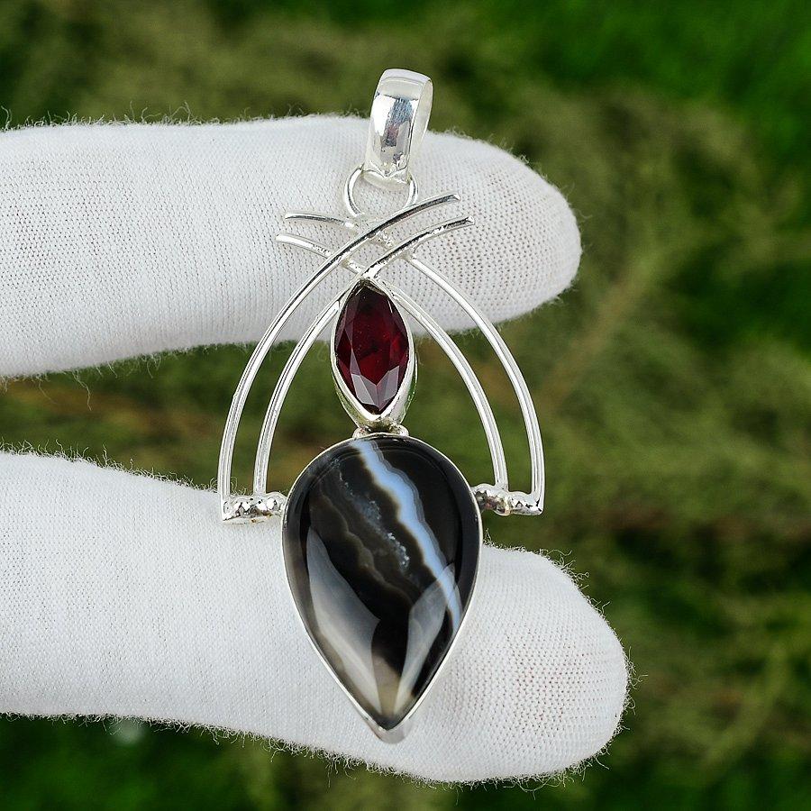 Sisters Day Sale 925 Sterling Silver Sardonyx Stone Mozambique Garnet Pendant