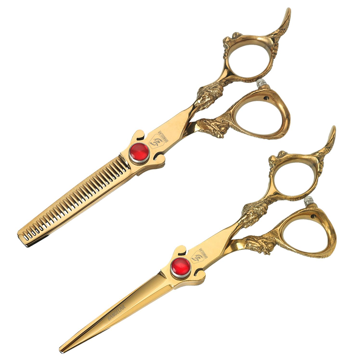 Sangelar 6 inch Top Grade Gold Hair Scissors With Dragon Handle Professional Beautiful and Fashion Hair Shear Tools For Home and Salon