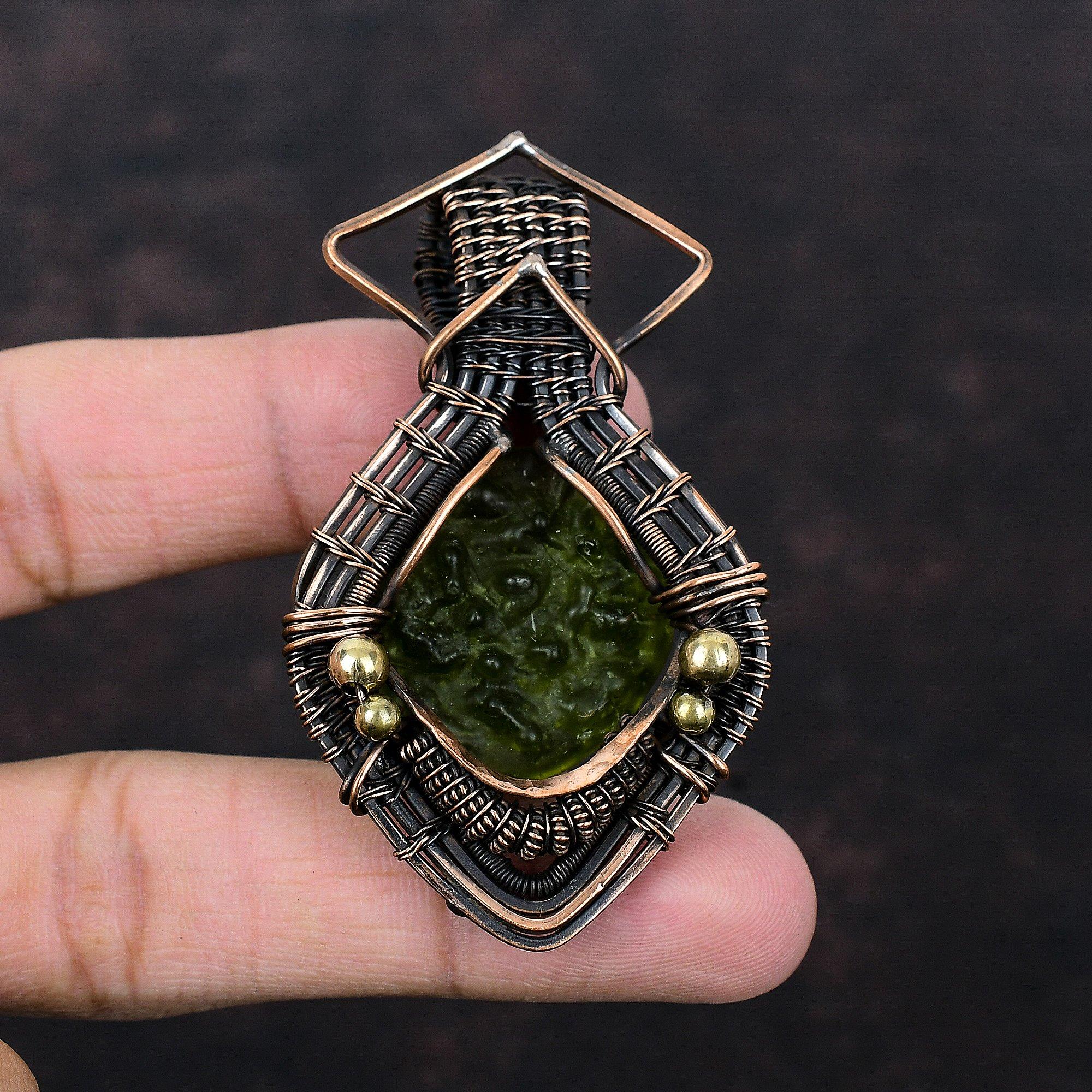 Moldavite Pendant Copper Wire Wrapped Pendant Moldavite Jewelry Unique Gemstone Pendant Gift For Mother Copper Wire Jewelry Handmade Pendant