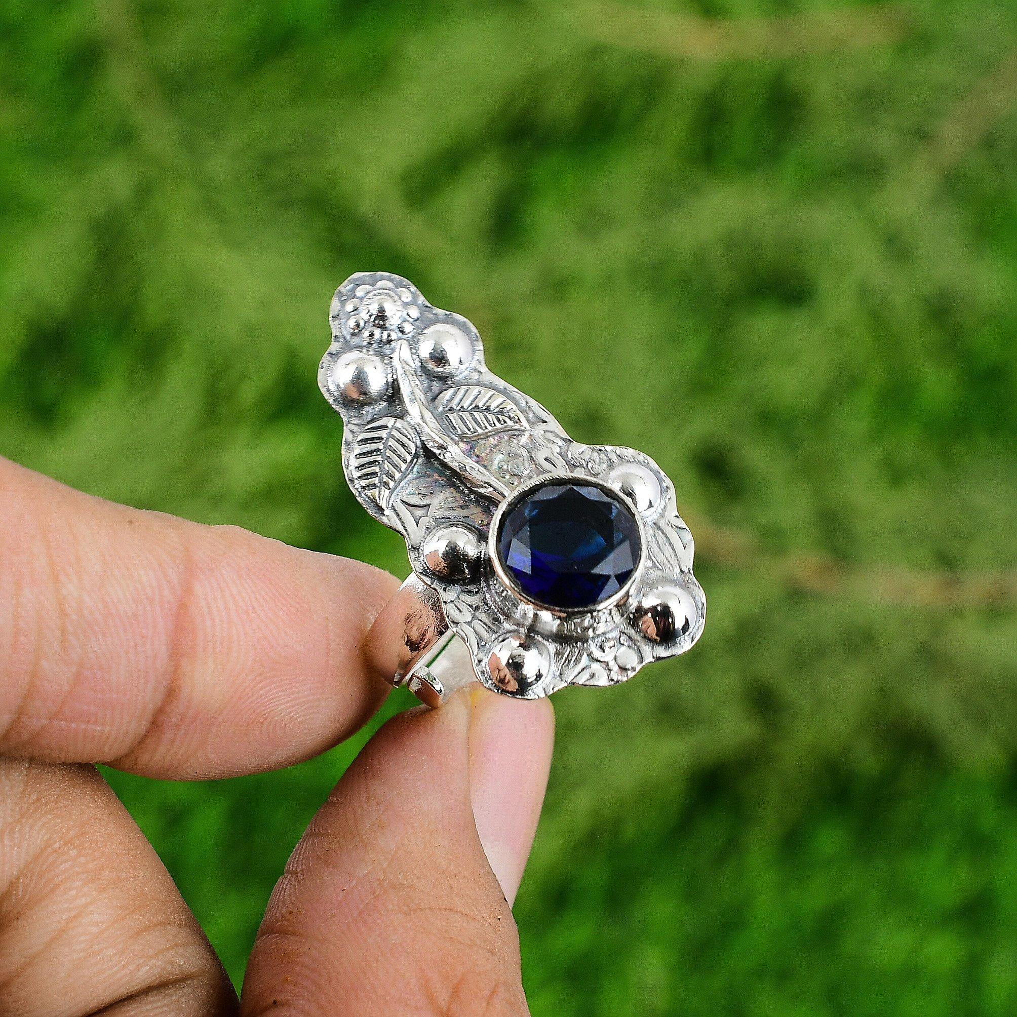 Natural Tanzanite Quartz 925 Silver Solitaire Flower Adjustable Ring For Girls