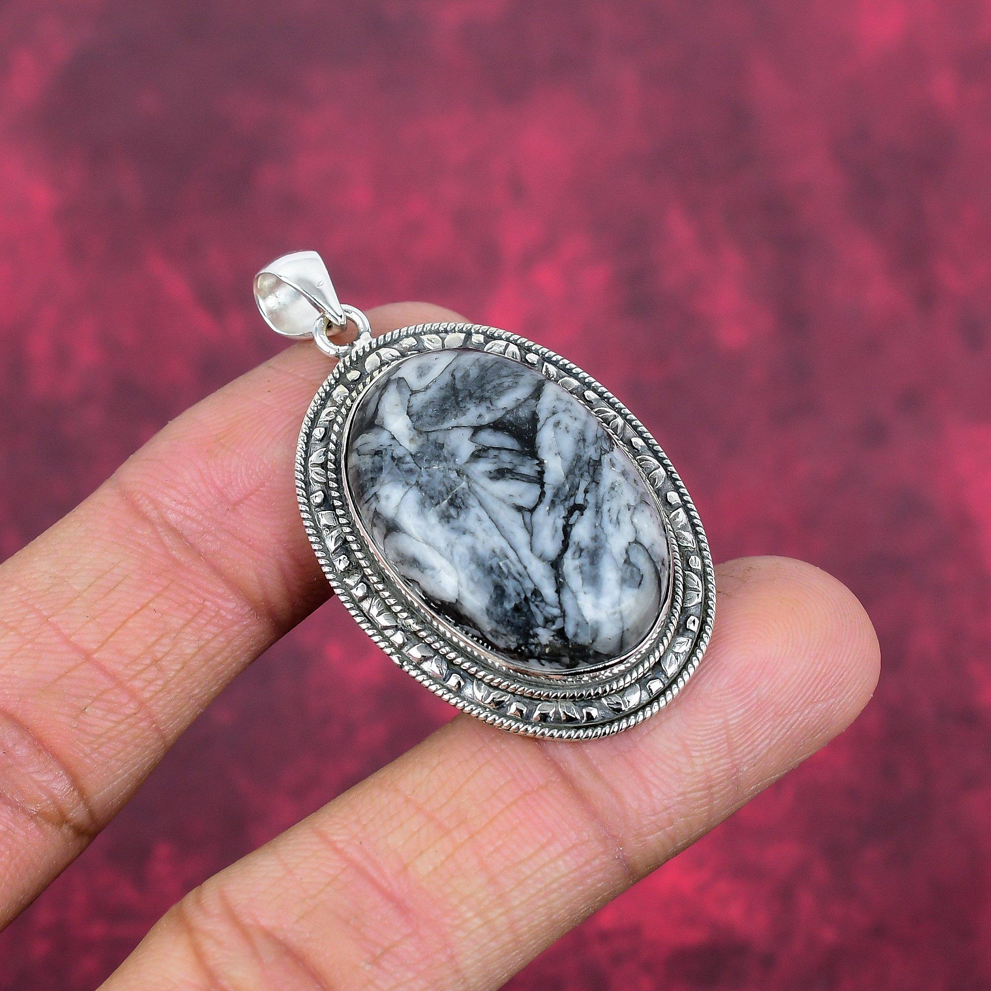 Pinolith Jaspis 925 Sterling Silber Anhänger, handgefertigter Edelstein Anhänger Schmuck, Geschenke für Frau Brandneuer Anhänger