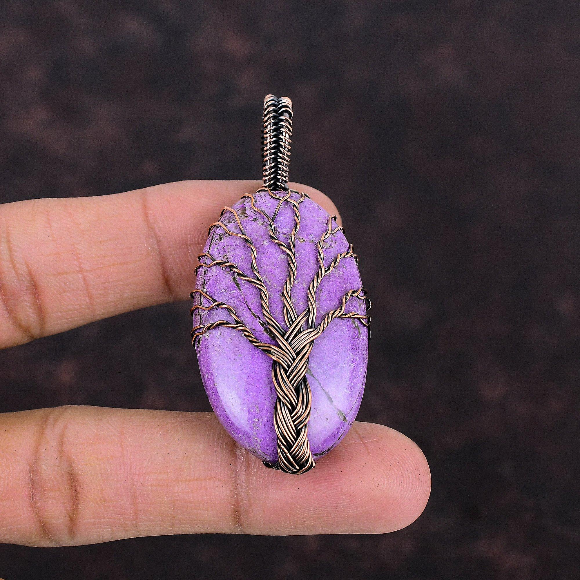 Lebensbaum Purpurit Anhänger Kupferdraht gewickelter Anhänger Handgefertigter Anhänger Designer Kupferschmuck Geschenk für Sie Drahtwicklung Edelsteinschmuck