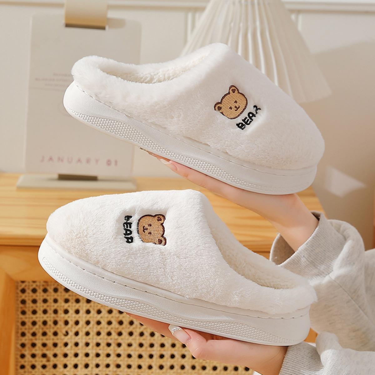 Home Furry Slippers for Women In Winter Cartoon Cute Fur Slippers for Men In Winter Home Furry Warm Cotton Slippers for Men