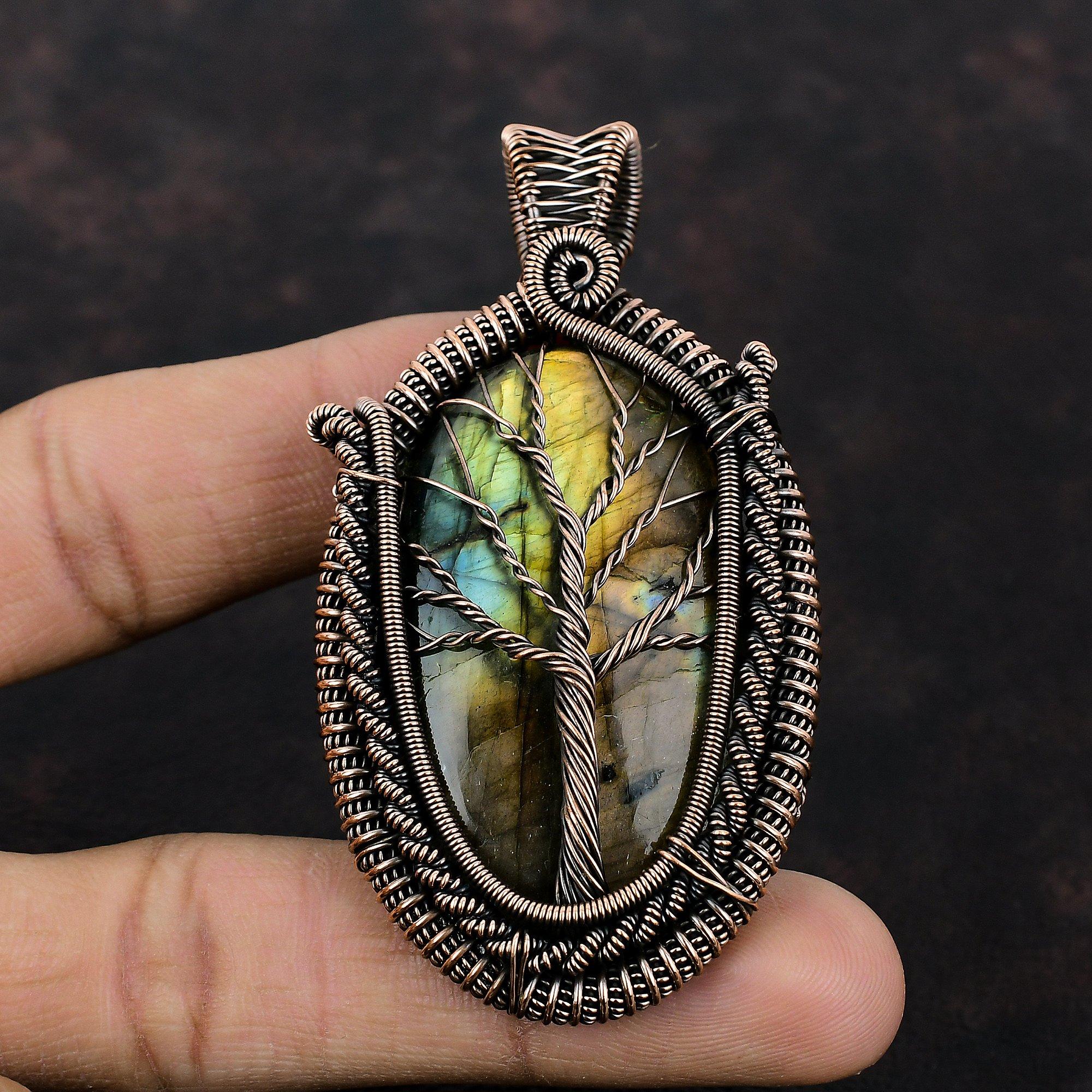 Baum des Lebens Labradorit Anhänger Kupferdraht gewickelt Anhänger Original Edelstein Anhänger Handarbeit Kupfer Schmuck Baum des Lebens Schmuck als Geschenk