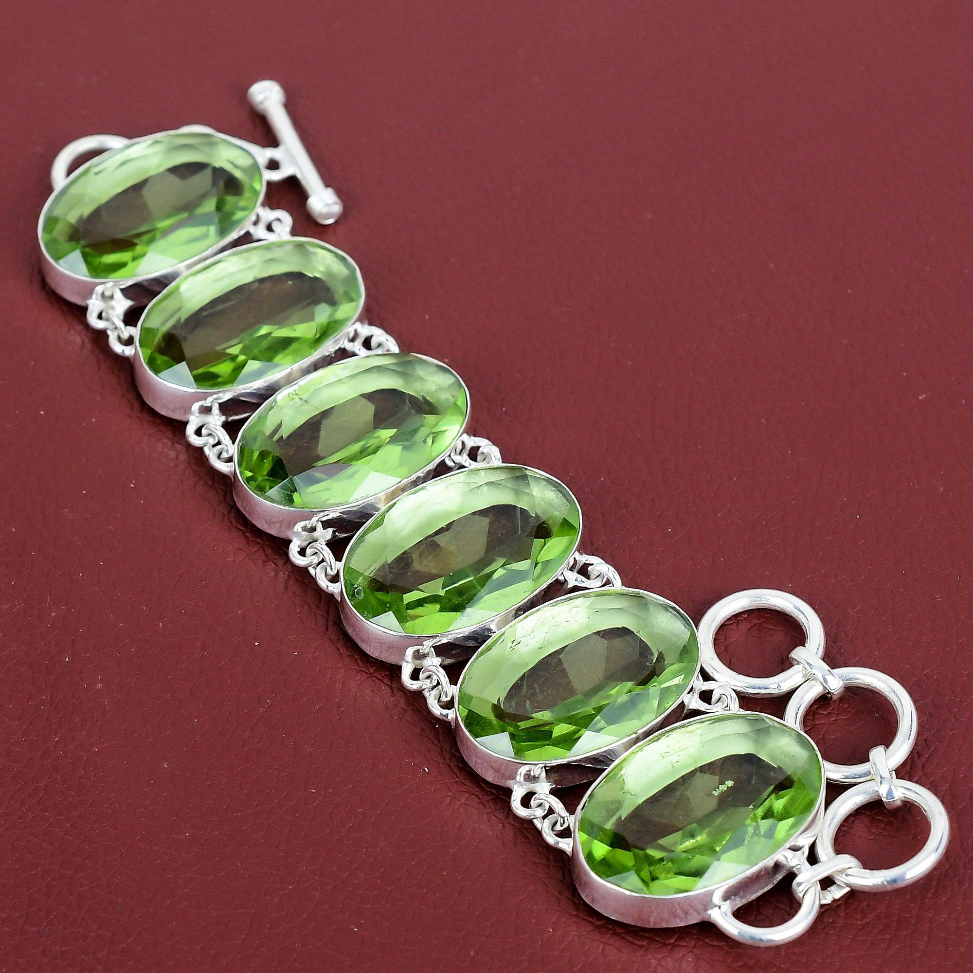 Faceted green amethyst bracelet 925 sterling silver bracelet adjustable chain bracelet real gemstone bracelet handmade jewelry gifts for him