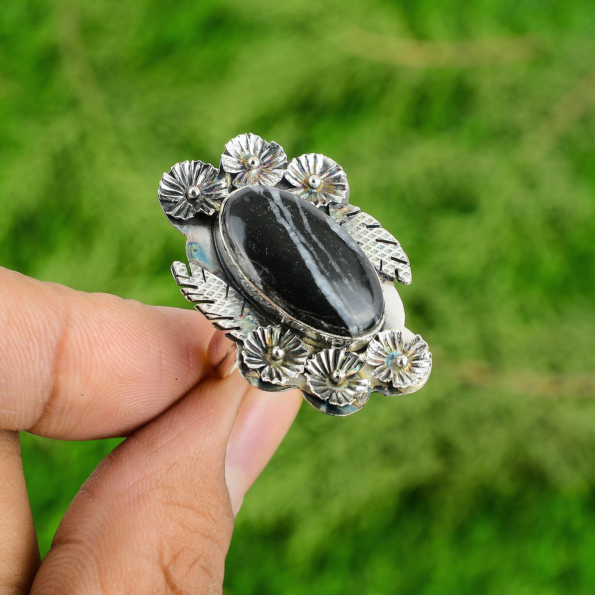 Gift For Her 925 Silver Natural Chrysanthemum Promise Flower Adjustable Ring