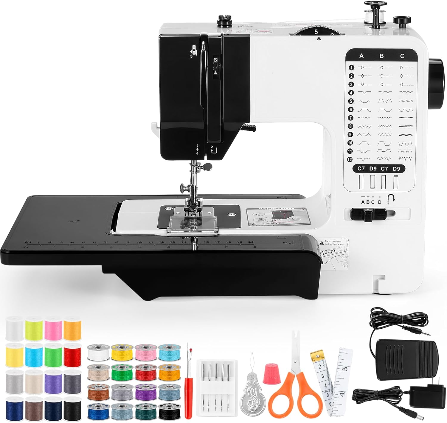 Mini Máquina de Coser para Principiantes - Eléctrica Portátil, 38 Puntadas, Velocidad Ajustable con Pedal y Kit de Costura para Hogar, Viajes