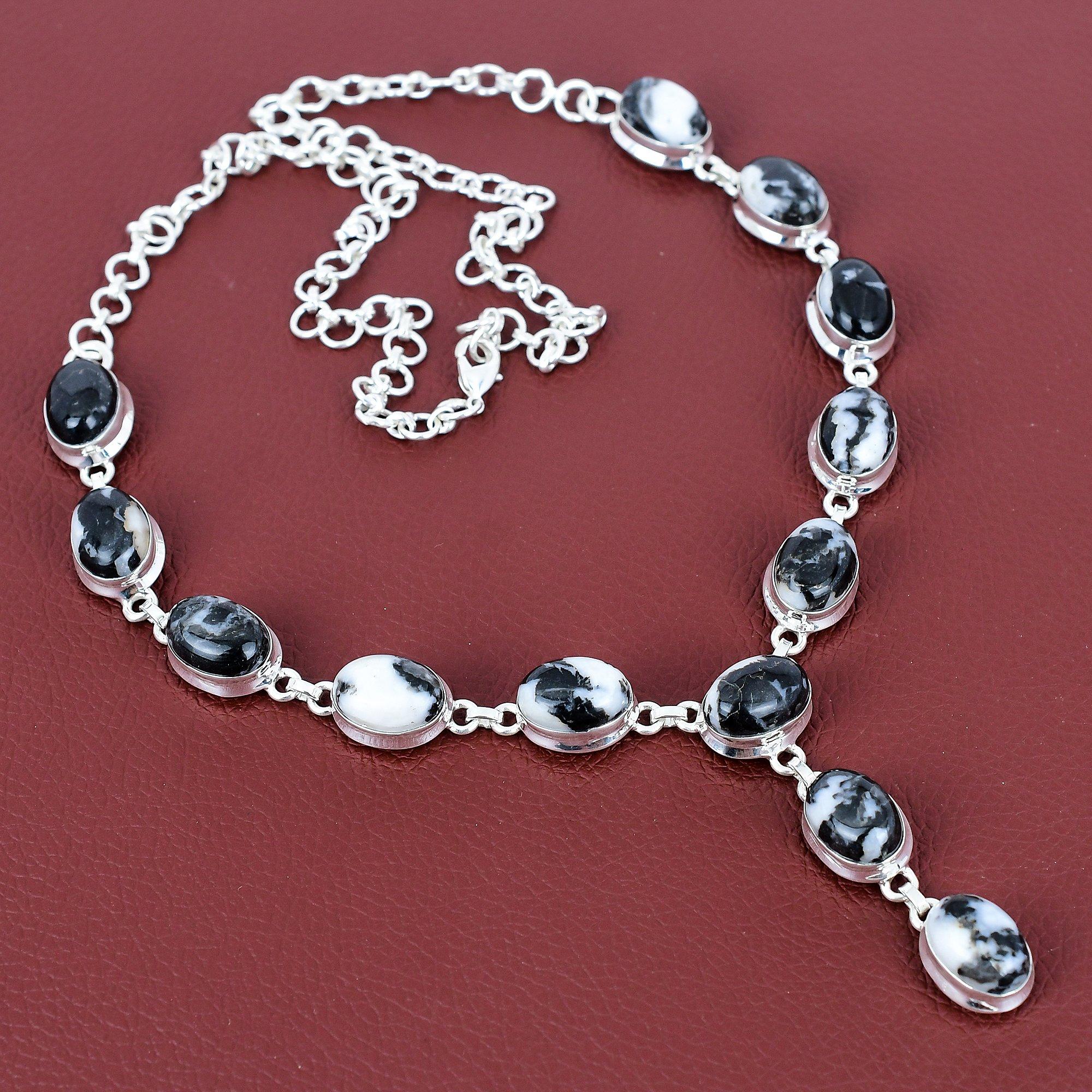 White Buffalo Turquoise Necklace Natural Gemstone Jewelry 925 Sterling Silver Necklace Adjustable Chain Necklace Handmade Necklace for Gifts