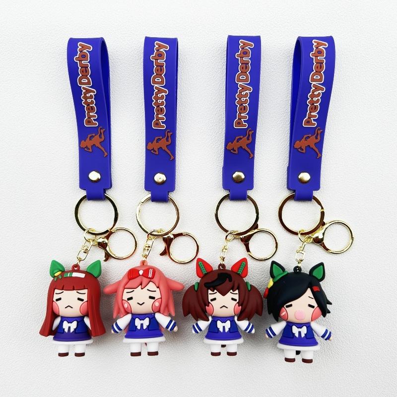 Cute Anime Pretty Derby PVC Figure Cosplay Pendant Cartoon Doll Key Ring Car Backpack Keyholder Key Buckle