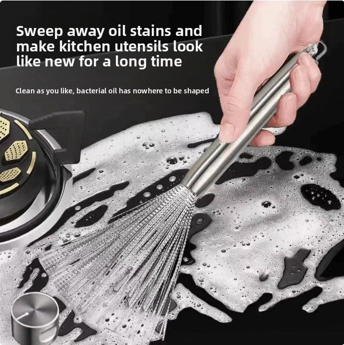 1pc Stainless Steel Long Handle Hanging Cleaning Brush Ceiling Fan Cleaner Scrubbing Brush for Cleaning Kitchen Dish Brush
