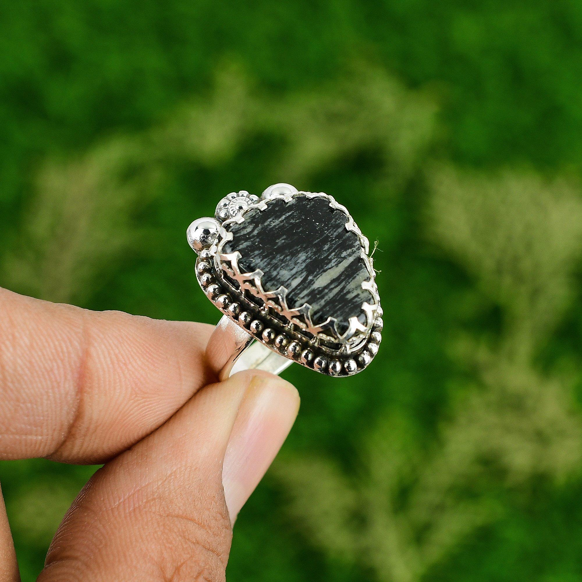 Natural Silver Leaf Jasper 925 Silver Multi Stone Adjustable Ring For Women