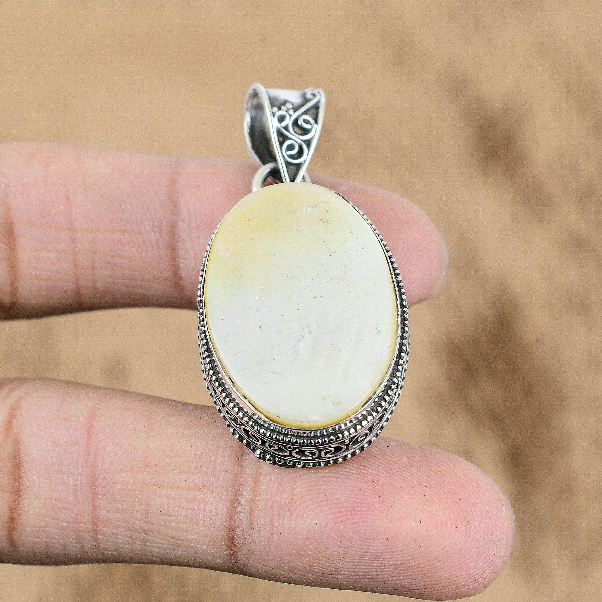 Birthday Gift For Her Natural Mother Of Pearl Pendant Vintage 925 Silver