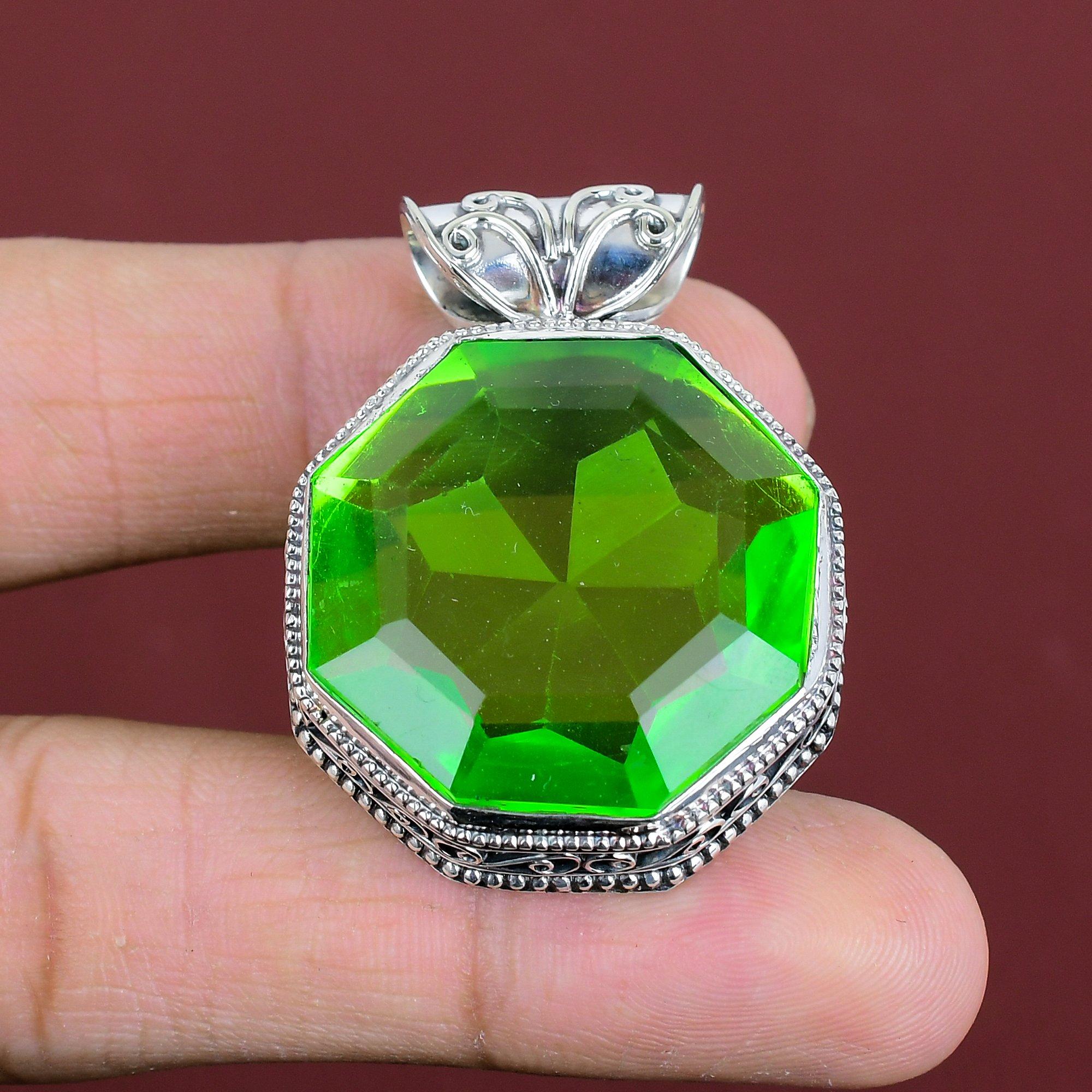 Faceted Green Amethyst Gemstone Pendant Decent Jewelry Beautiful Vintage Pendant 925 Sterling Silver Pendant Handmade Jewelry Gifts For Mom