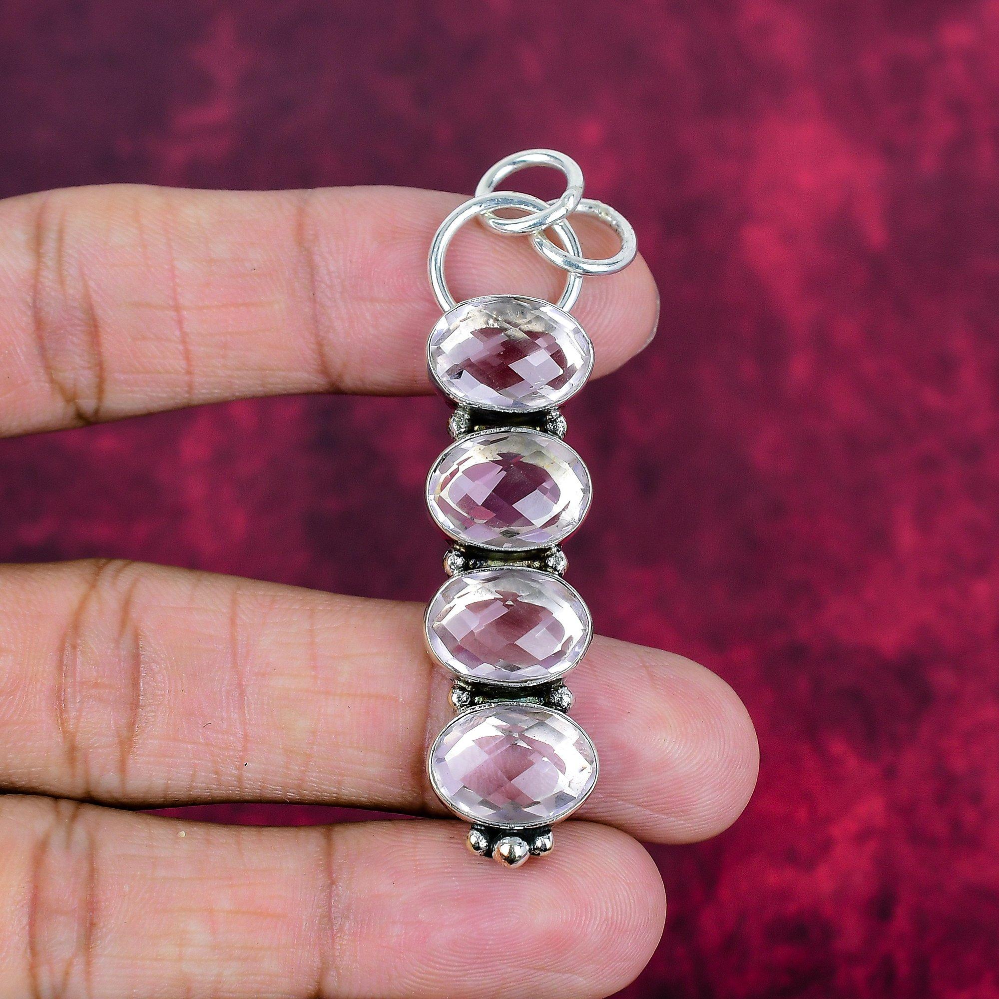 White Topaz 925 Solid Sterling Silver Pendant, Handmade Gemstone Jewelry Pendant For Memorial Day