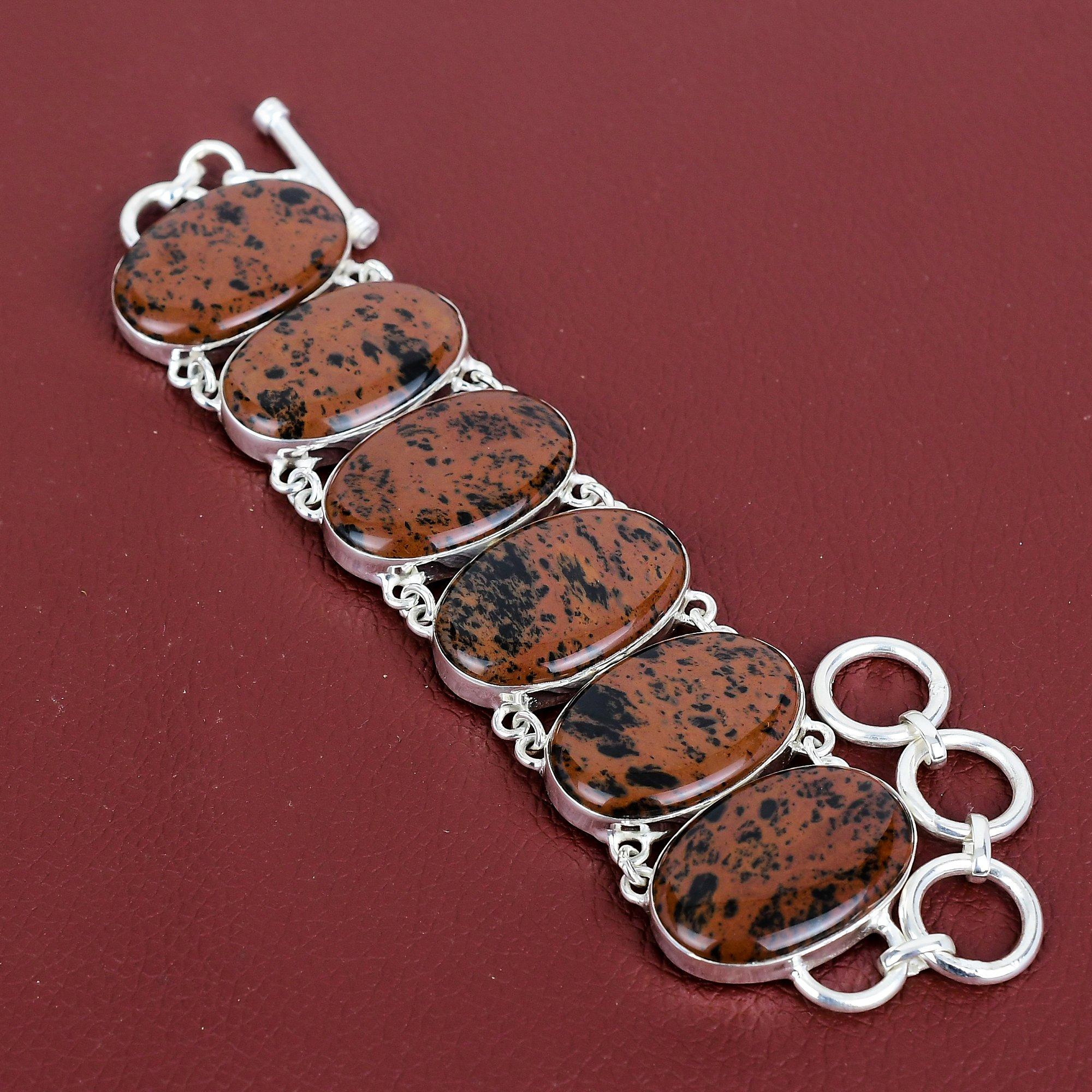 Mahogany obsidian bracelet gemstone jewelry handmade bracelet 925 sterling silver adjustable chain bracelet birthstone jewelry gifts for her