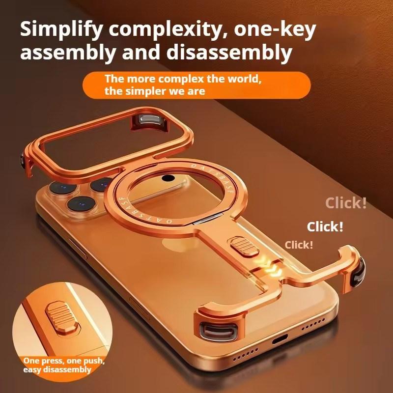 Oatsbasf Kovový kryt na telefon pro iPhone 17 Pro Max/17 Pro s magnetickým stojánkem 360° otočný Magsafe Hliníkový kovový bezrámový kryt