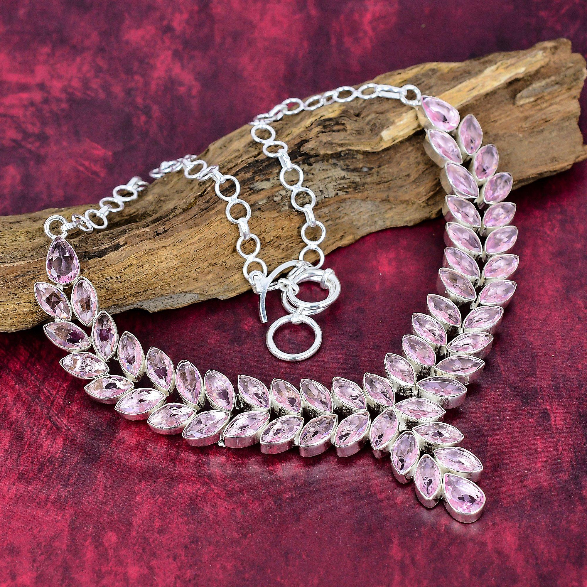 Pink Kunzite Jewelry, 925 Solid Sterling Silver Necklace, Handmade Gemstone Jewelry Adjustable Necklace For Memorial Day