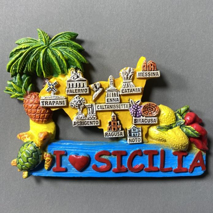 Sicile, Italie Carte des arbres fruitiers Aimants de réfrigérateur Souvenir touristique Autocollants pour réfrigérateur Décoration de maison commémorative