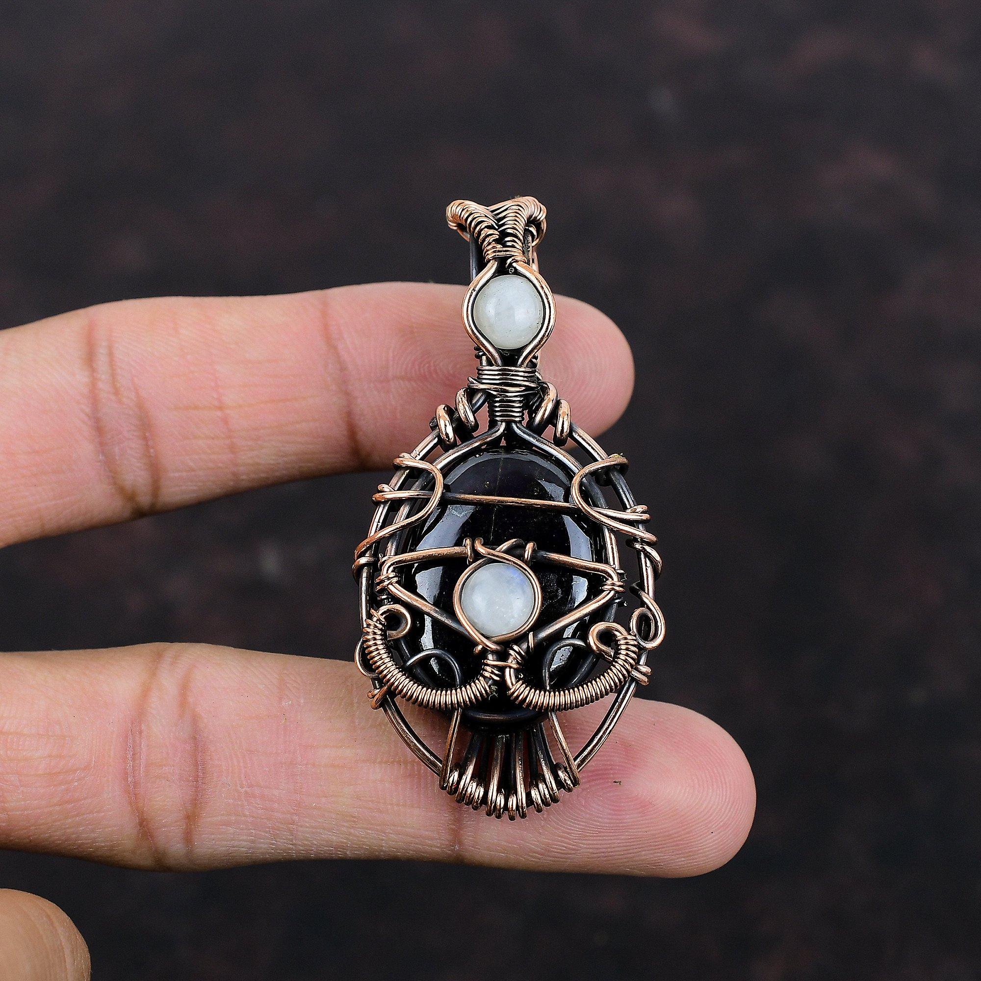Evil Eye Sugilite Pendant Copper Wire Wrapped Pendant Unique Gemstone Pendant Rainbow Moonstone Jewelry Gift For Mom Handmade Copper Jewelry