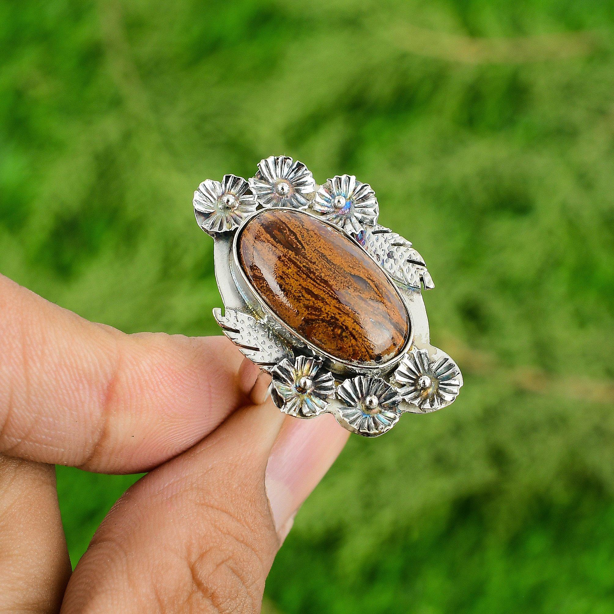Natural Golden Pietersite Multi Stone Flower Adjustable Ring 925 Silver