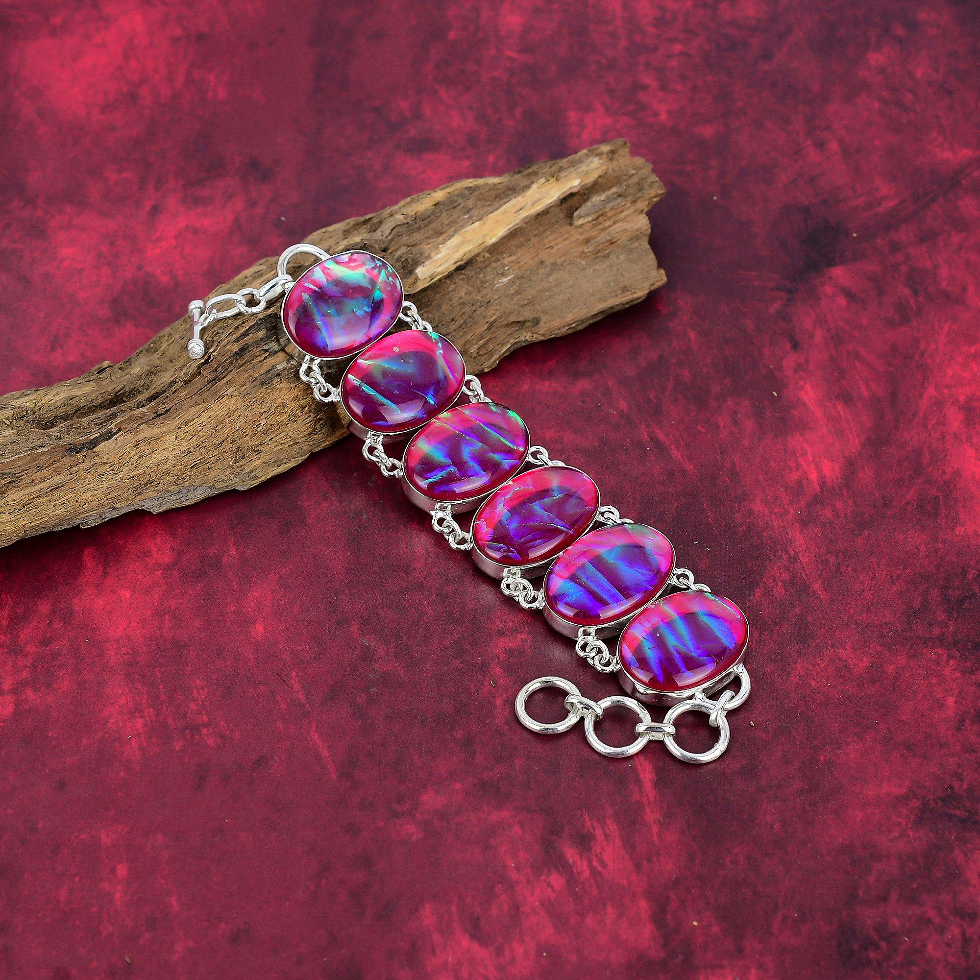 Pink Triplet Opal Bracelet, 925 Solid Sterling Silver Gemstone Jewelry, Handmade Bracelet, For Thanksgiving