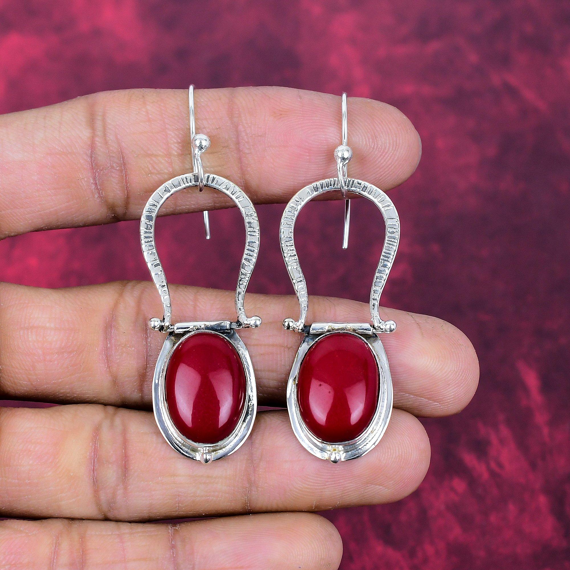 Red Coral Earrings, 925 Solid Sterling Silver Earrings Handmade Gemstone Nepali Jewelry, Gifts For Wife Brand New Earrings