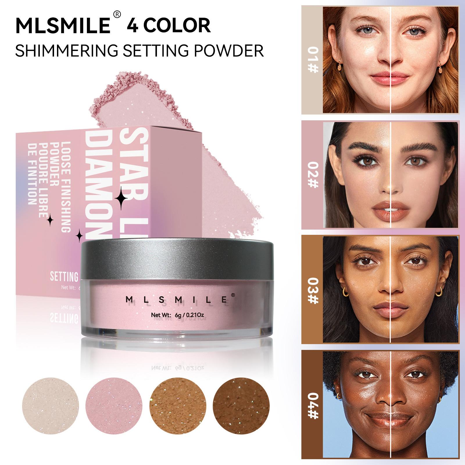 Pink Glitter Setting Powder 4 Color Long Lasting Oil Control Pearlescent Natural Face Matte Shimmer Loose Powder Makeup Cosmetic